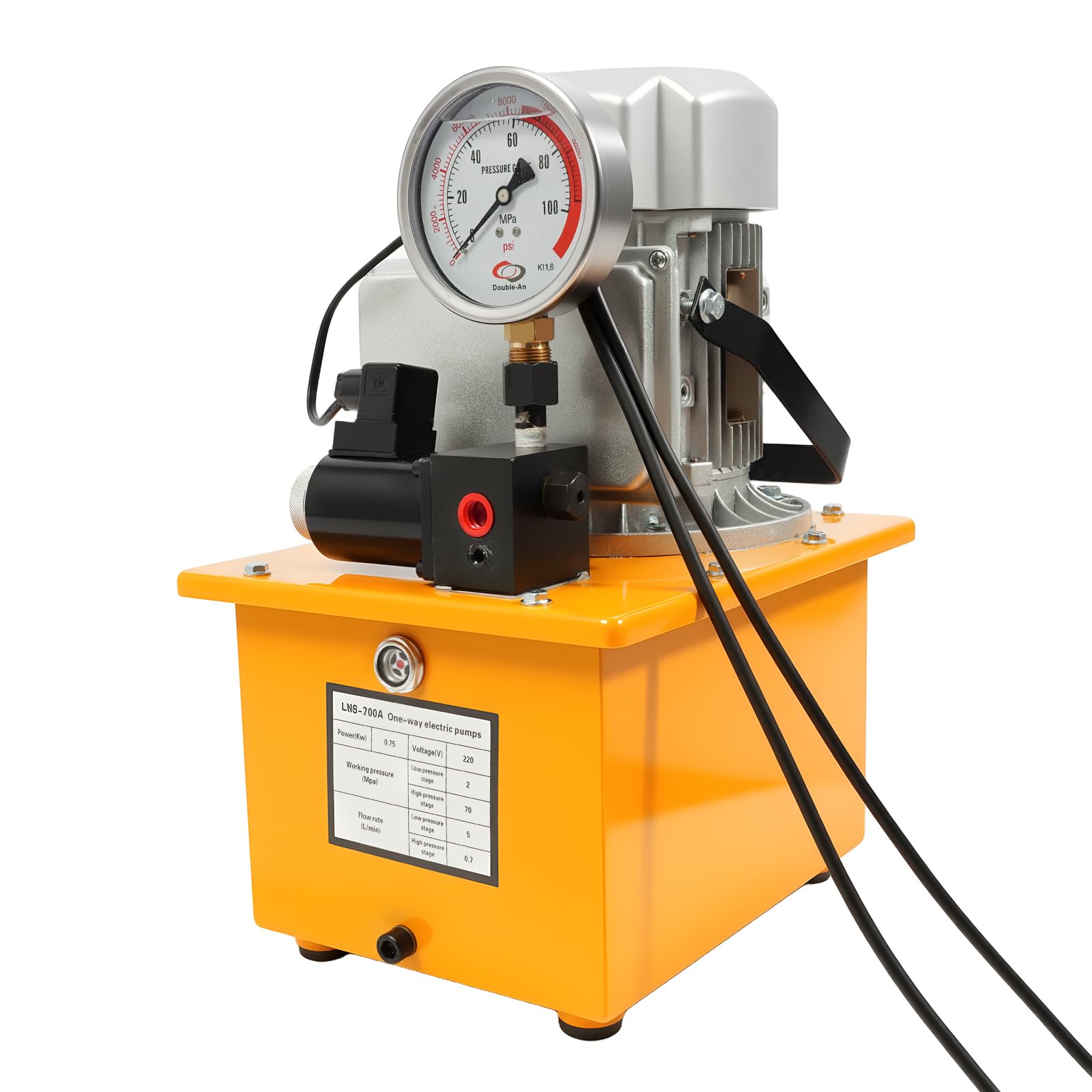 Bomba hidráulica eléctrica con depósito de combustible de 7 L, 750 W 220 V, unidad hidráulica electrohidráulica, bomba electrohidráulica, válvula magnética de 2 – 70 Mpa, bomba de fuerza hidráulica