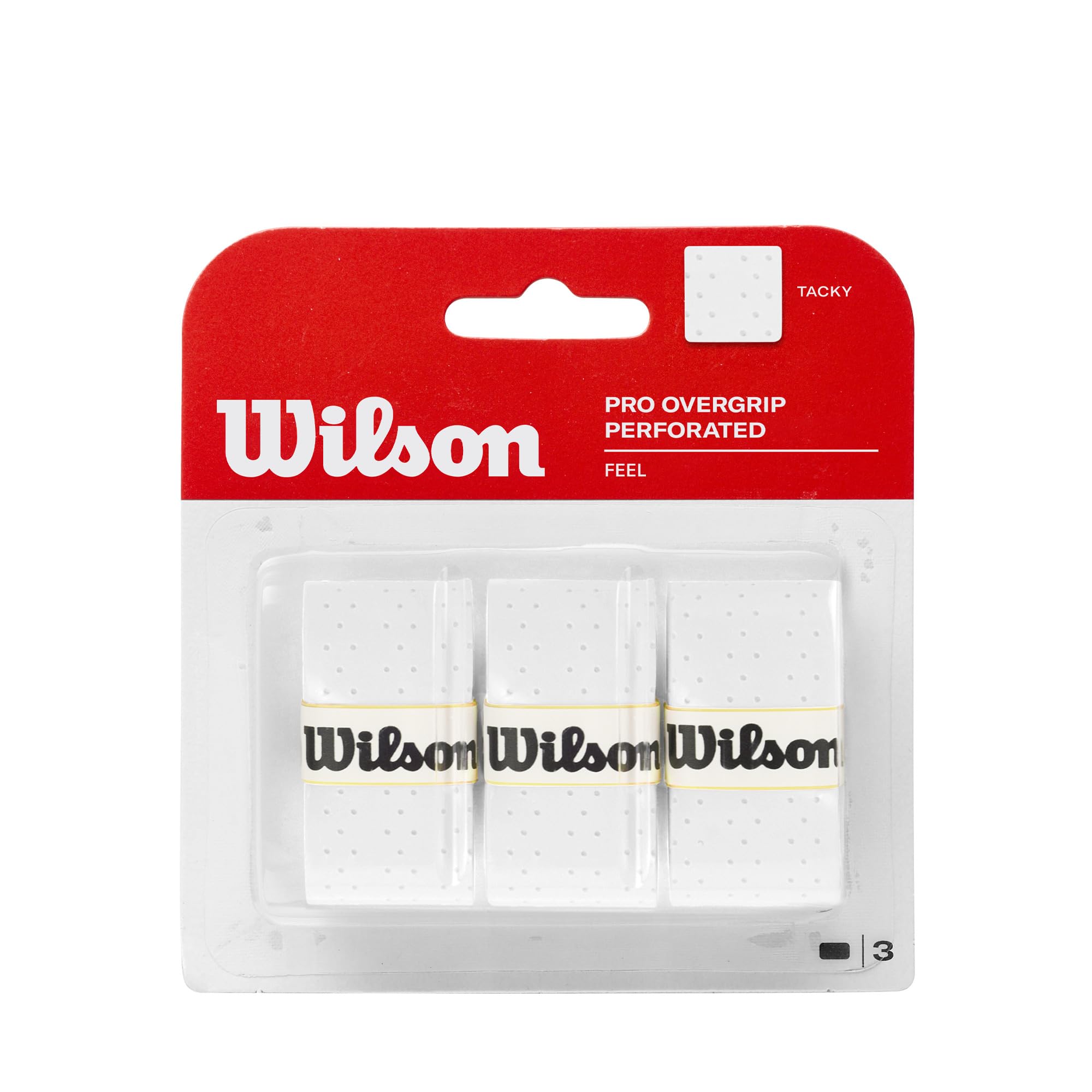Wilson Perforated Pro Tennis Racquet Overgrip, White, 3-Pack