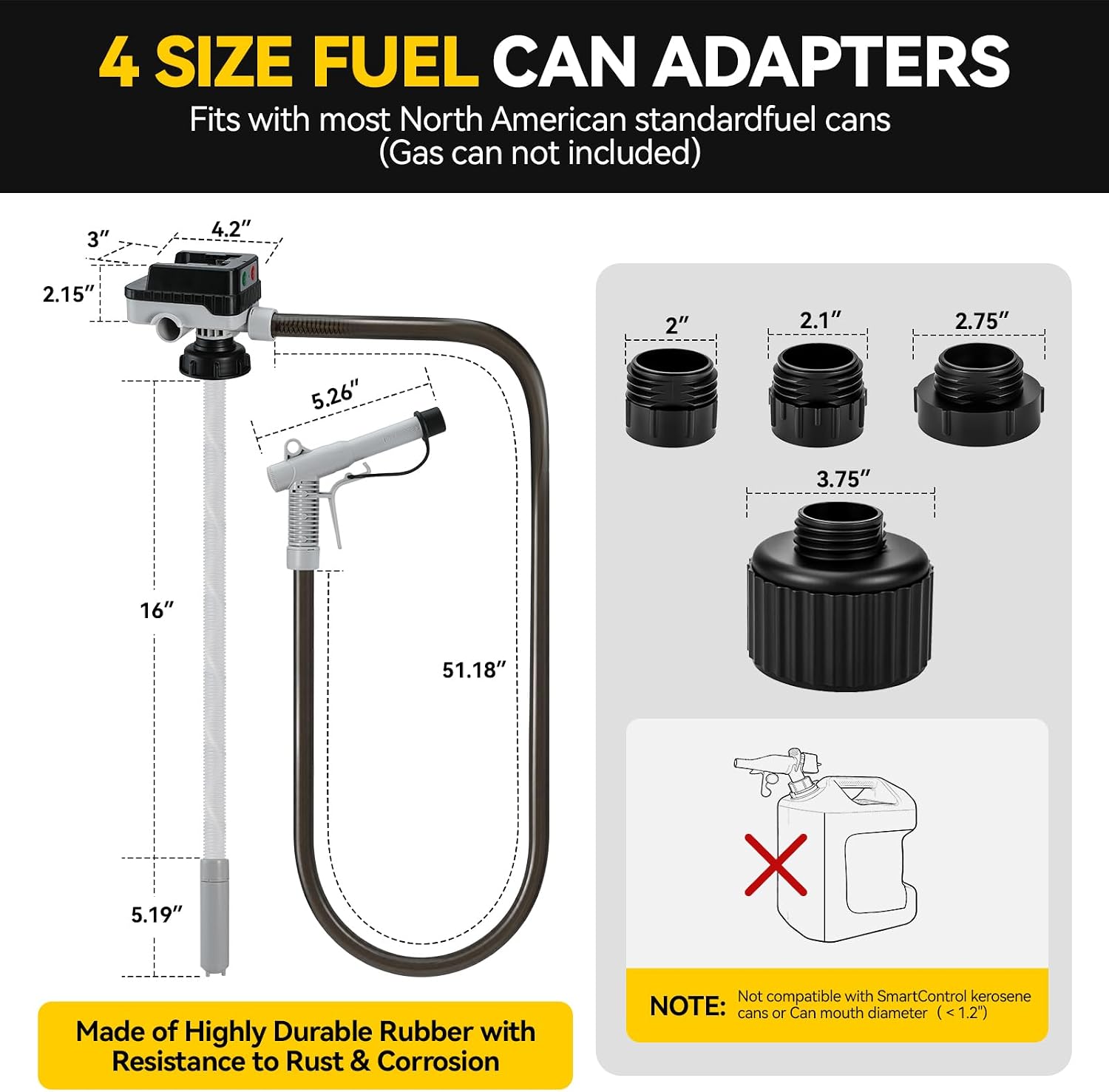 EVERRUSH Cordless Fuel Transfer Pump with Auto-Stop, Compatible with DEWalt 20V and Milwauke 18V Batteries, Portable Electric Battery Powered Gas Can Pump, Upgraded 4GPM (Battery Not Included)