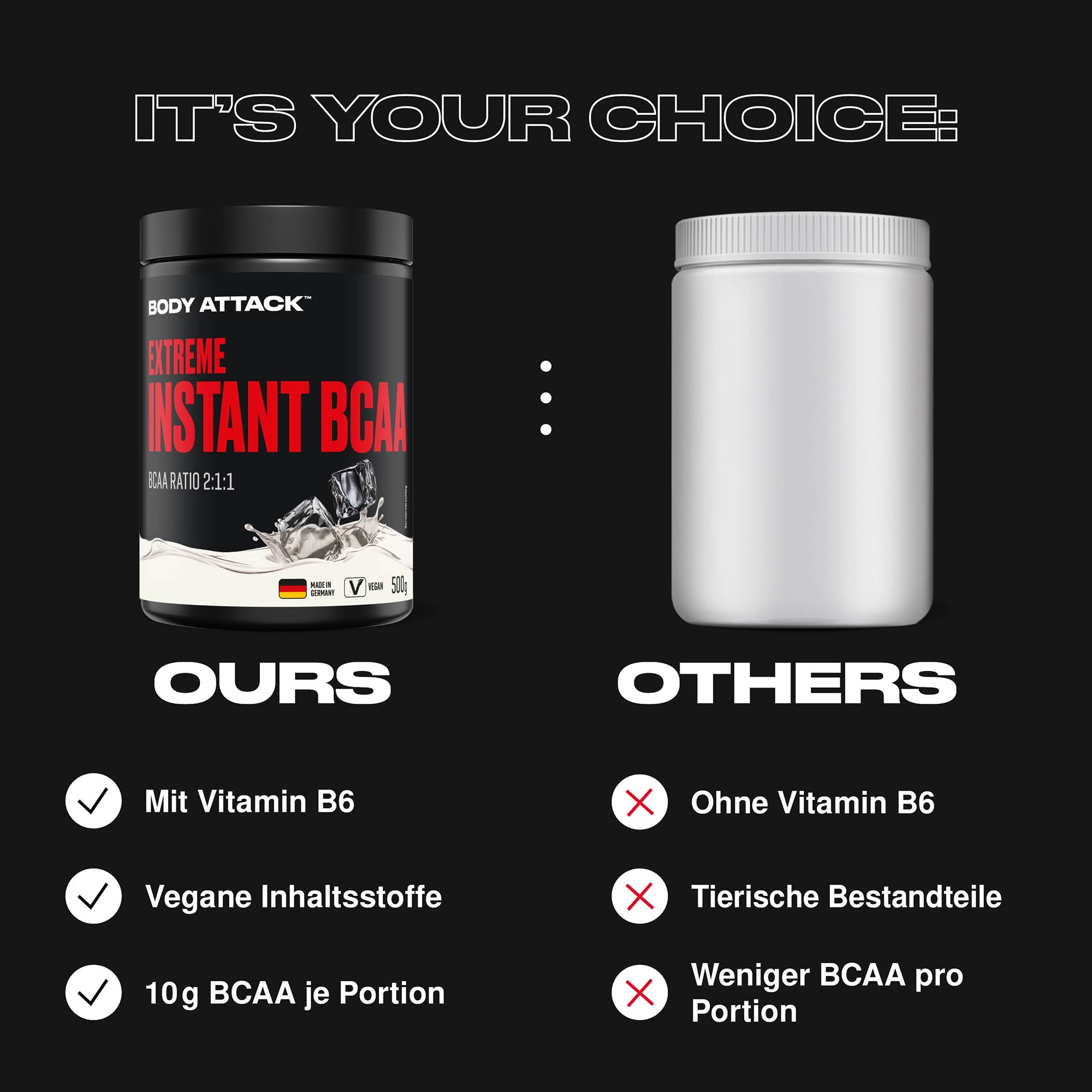 Body attack Extreme Instant BCAA - 500 g - Orange - Made in Germany - Gut lösliches, veganes BCAA Pulver im Verhältnis 2:1:1 - Zuckerfreie Aminosäuren für intensives Training - Mit L-Leucin