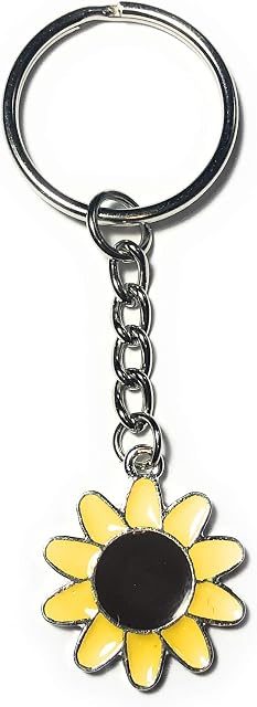 FizzyButton Gifts Enamel Sunflower Keyring / Handbag Charm with Silver Tone Keychain
