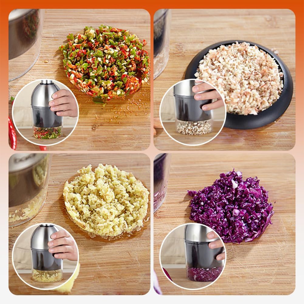Food Chopper, Vegetable Cutter, Dicer Manual Push Type Vegetables Slicer for Kitchen Garlic Press Stainless Steel for Ginger Chili Onion Fruit 2Pcs