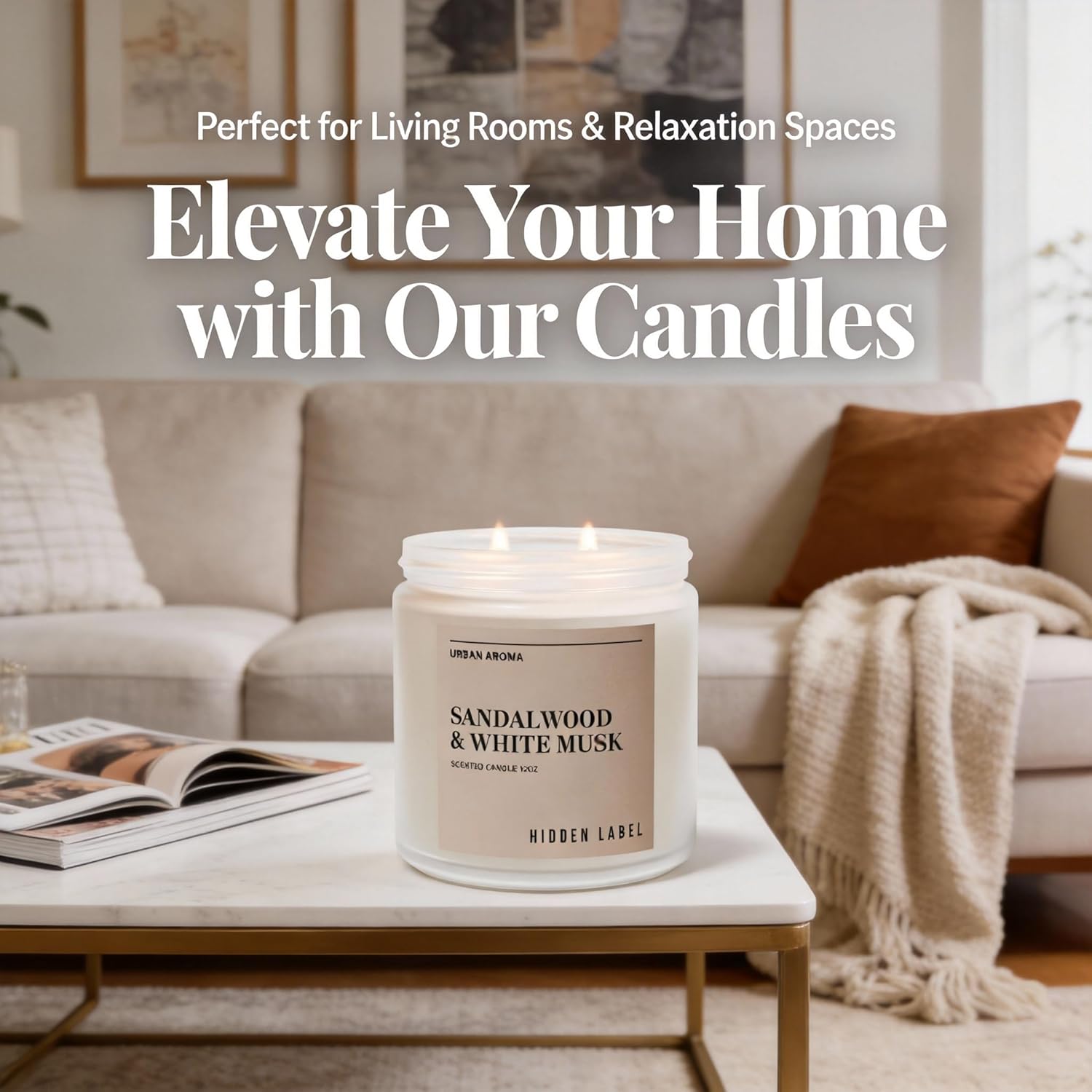 Sandalwood White Musk Scented Candle, 12oz Natural Soy Wax, 2 Wick Aromatherapy Candles for Home, 70Hours Burn Time, Non Toxic, Clean Burn, Gifts for Women, Yoga, Stress Relief, Relaxation - Image 5