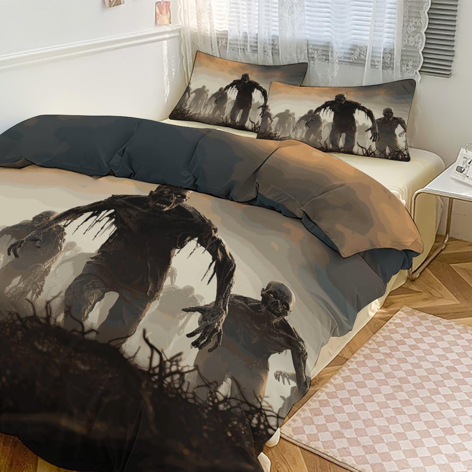 Parure de lit 3 pièces couette zombie couvre-lit grand lit 259x228