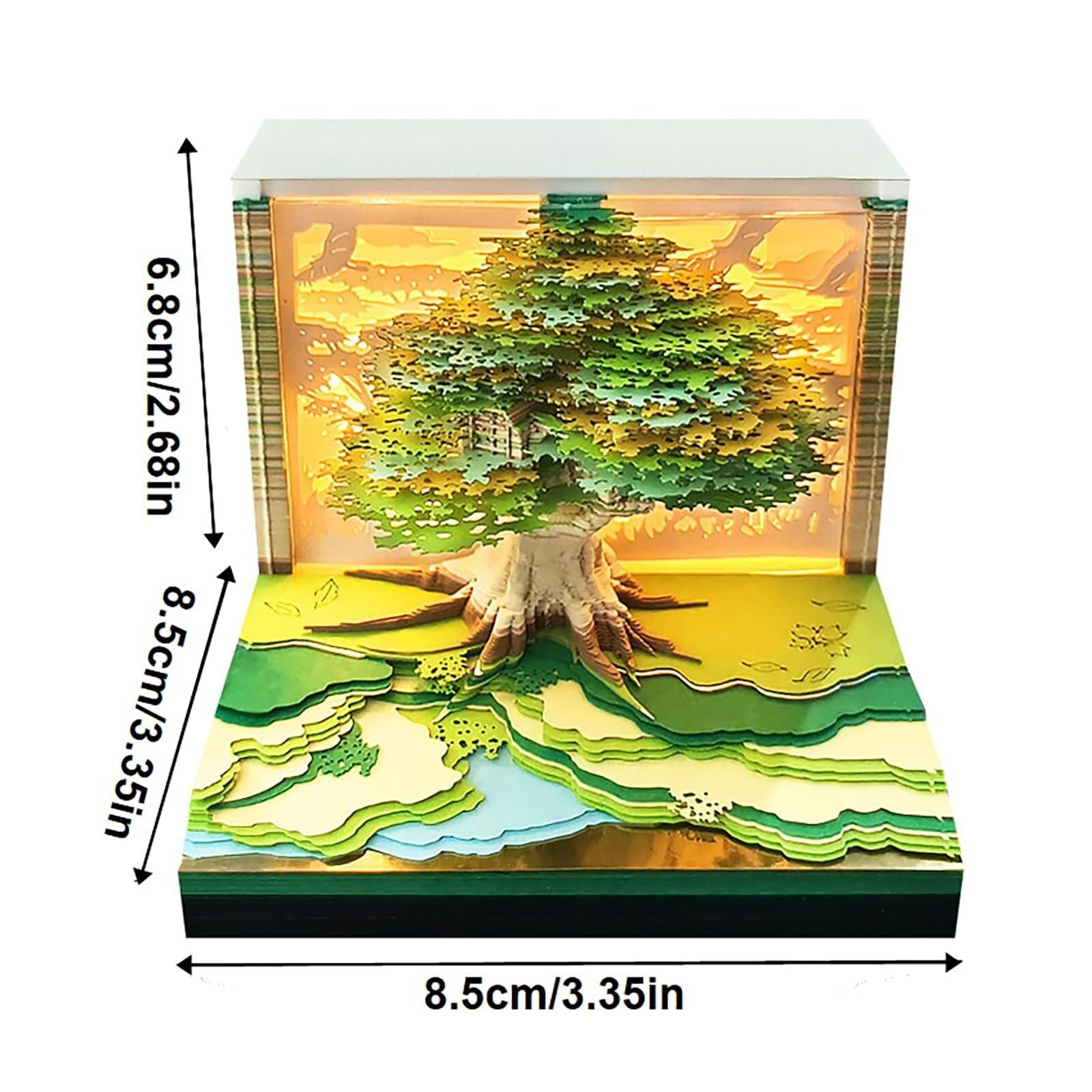 Inspirierender Tischkalender Kalender 2026, Schreibtisch-Notizblock mit 3D-Katzenmotiv aus Papier, Geschenkidee Geschenke für Kollegen(Tree-F,Without Light)