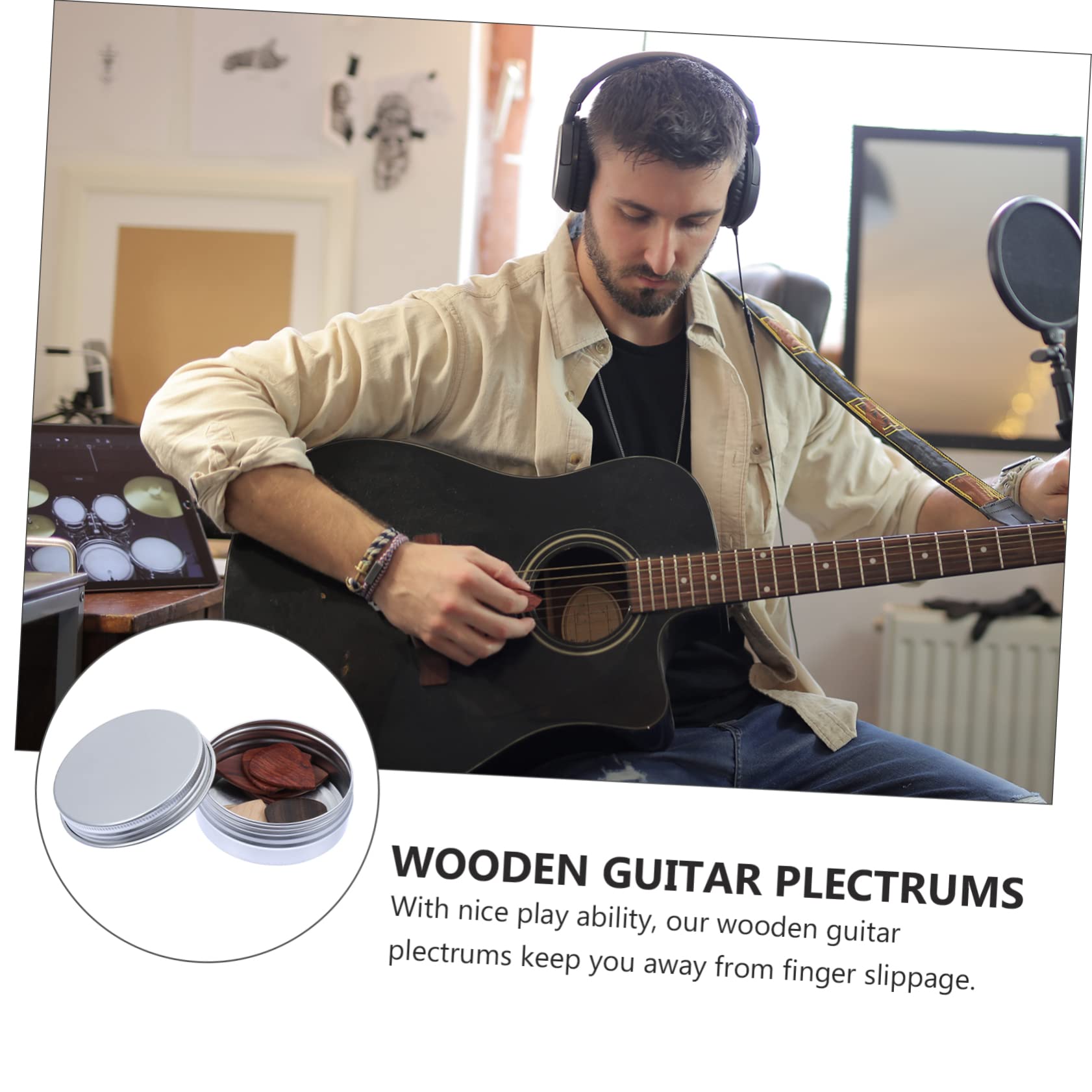 10 Pezzi Plettri per Chitarra in Legno con Sgocciolatore per Dita, con Astuccio Porta Plettri