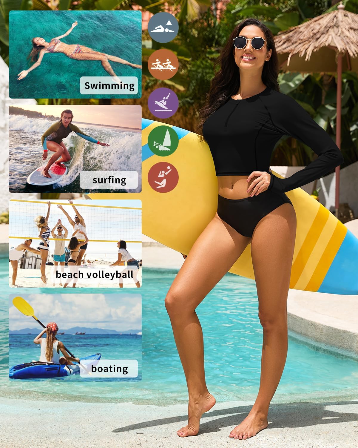 Soneven Women Rash Guard Long Sleeve Crop Top Swim Shirts UPF 50+ Sun Protection Swimsuit Top No Bottom - Image 6