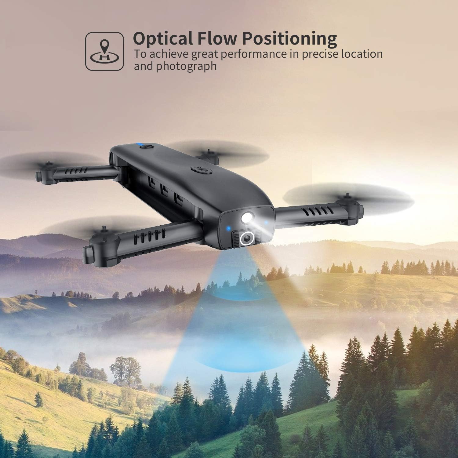 Holy Stone FPV Drone with Camera for Adults 1080P HD, Foldable Pocket Drones with Optical Flow Positioning, Handheld Camera Mode, Power Bank Function, Flashlight Mode, Modular Battery, 8GB Card, HS161