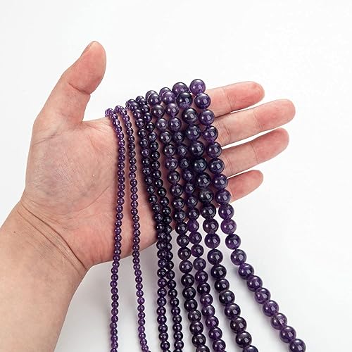 Miniatura 5 de 100 cuentas de piedra natural de 0.315 pulgadas de amatista redondas sueltas con cuerda elástica para pulseras, collares, joyería
