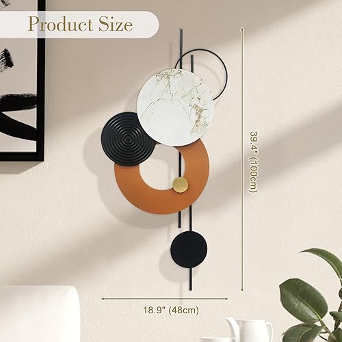 Miniatura 6 de BECHAEO Decoración de pared de metal grande 3D para sala de estar, 40 x 19 pulgadas, detalles de pared redondos, esculturas de pared modernas de