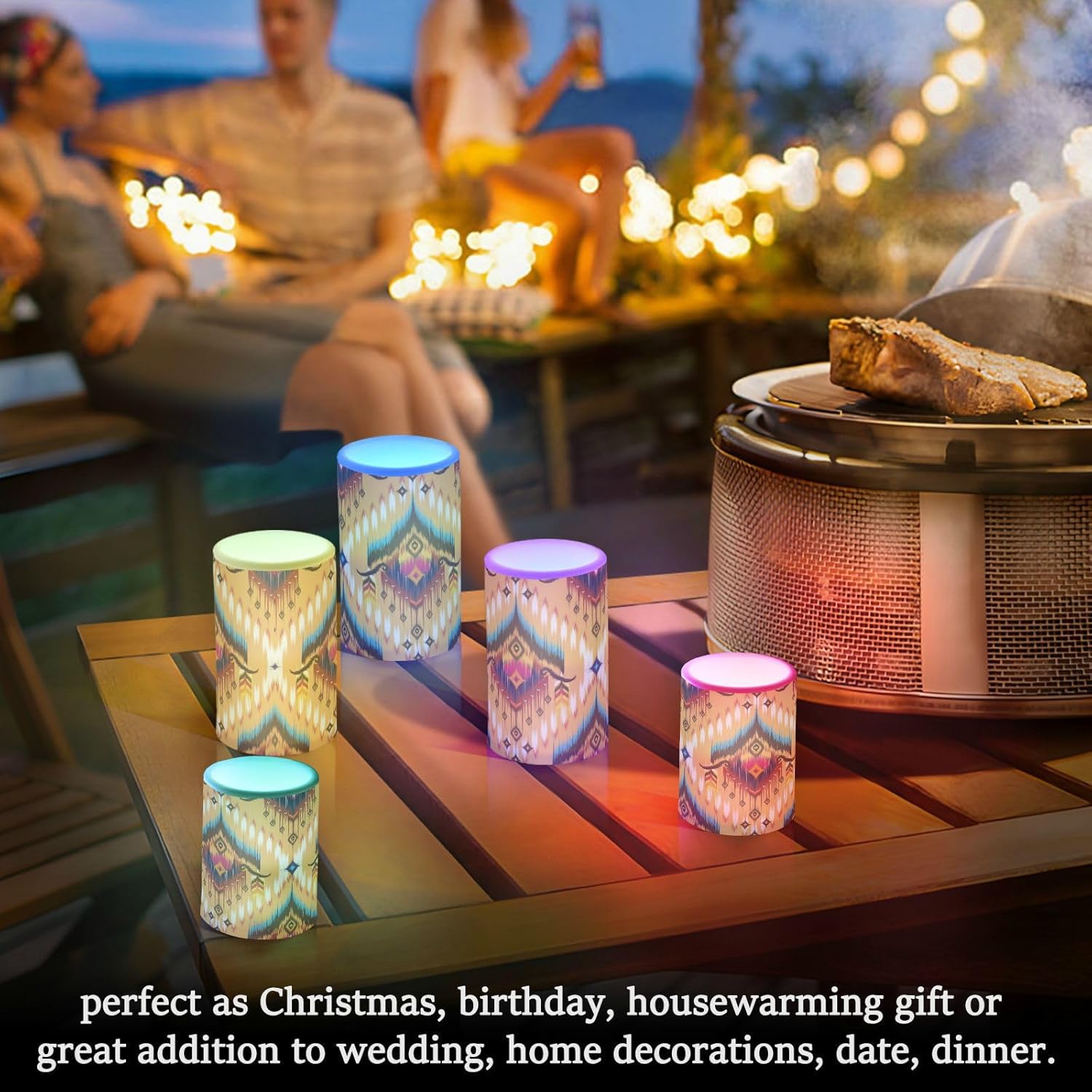YETTASBIN Aztec Navajo Flameless Candles with Remote Control and Timer, Adjustable Brightness Long Lasting Battery Operated LED Pillar Candles for Indoor Outdoor Party Holiday Home Decor, 2 Pack