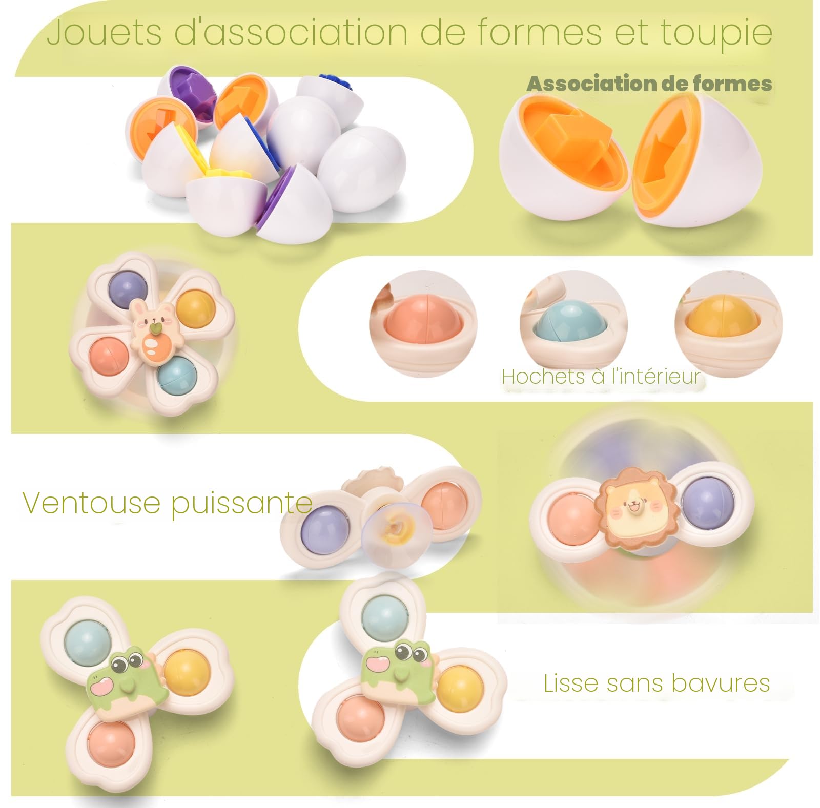 Jouets Bébés pour 6 à 12 Mois 7 en 1 pour Tout-Jeux montessoriii 1 an, Blocs empilables pour bébés, Anneaux de Blocs empilables, œufs Assortis, Rotation à Ventouse, Tasses empilables, Cadeau
