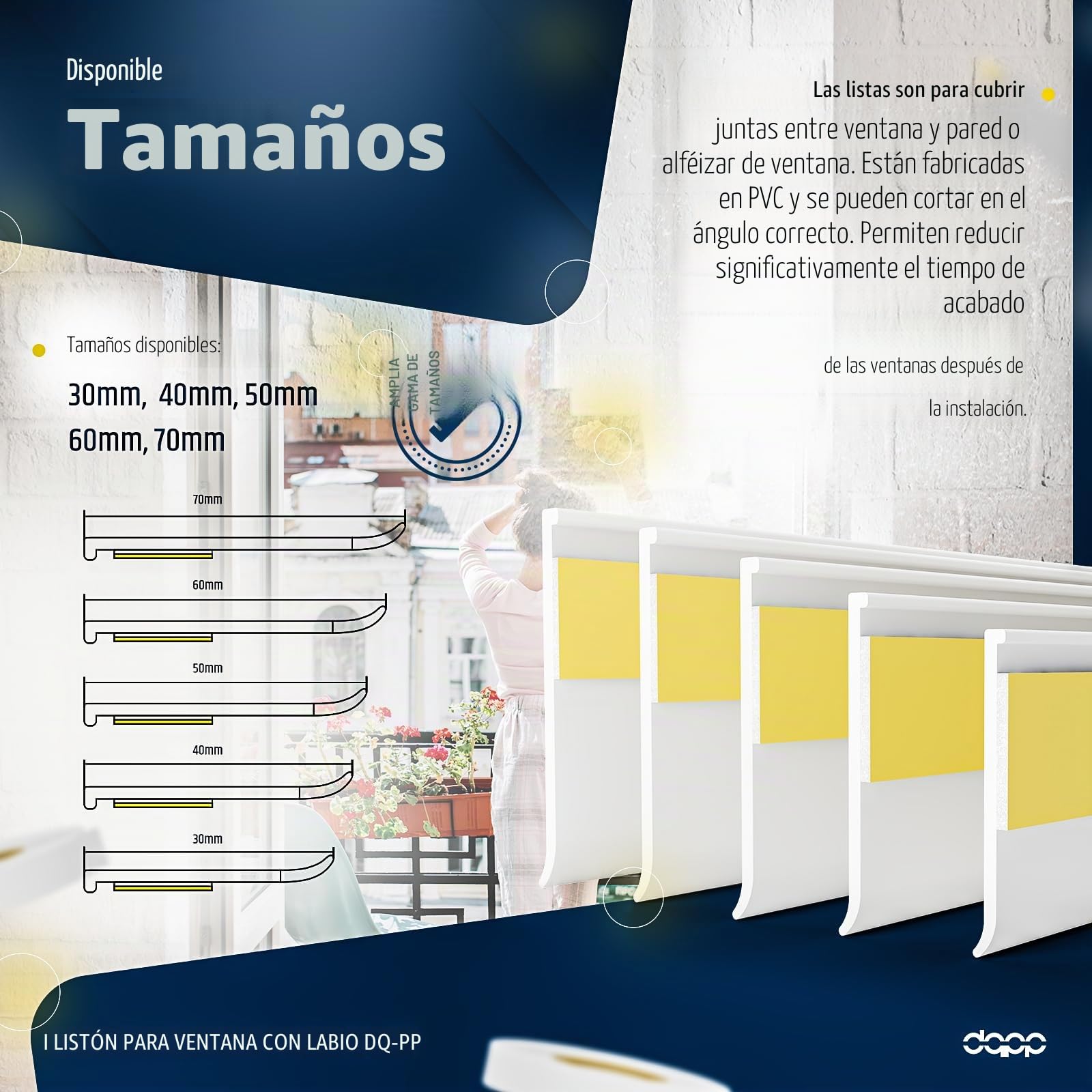 DQ-PP Listón angular de 10 m de longitud, 15 x 15 mm, grosor de 1,5 mm, blanco, para ventanas, ángulo de plegado, listones de esquina, listones de acabado autoadhesivos