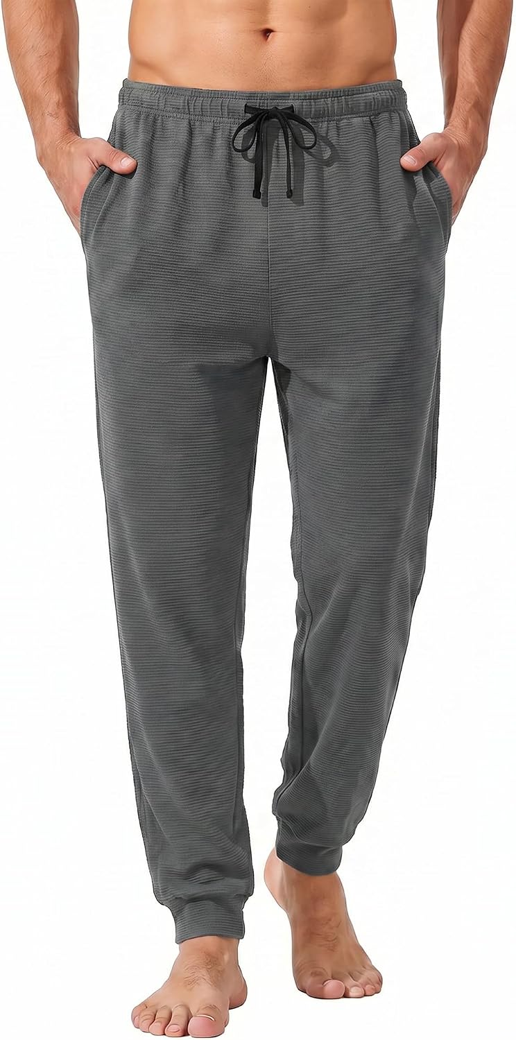 Mens Cotton Soft Striped Pajama Pants Breathable Jogger Sleep Pj Bottoms Lounge Pants with Drawstring & Pockets