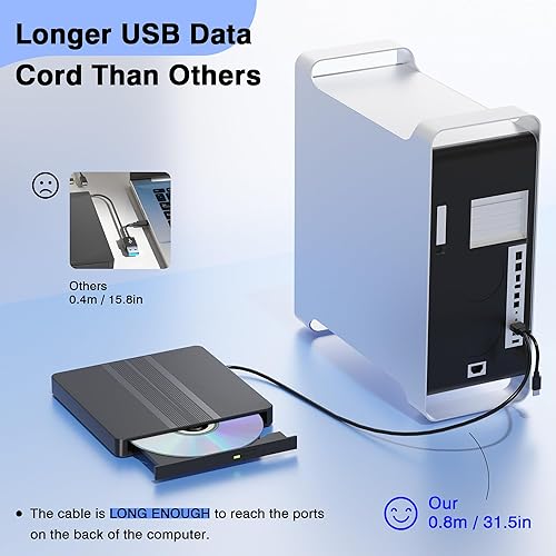 Miniatura 4 de Unidad externa de CD/DVD para portátil, unidad de DVD USB, lector externo de grabadora de CD para portátil, DVD/CD-ROM +/-RW Disco, unidades ópticas