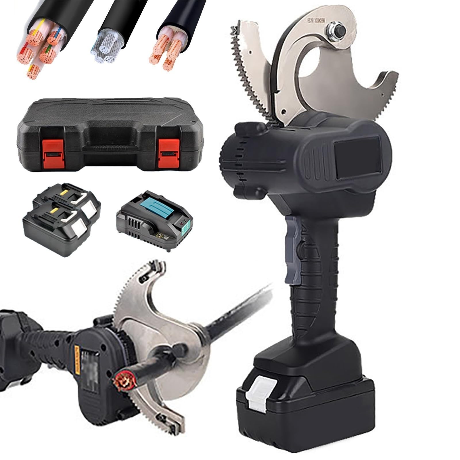 Cortacables Hidraulico Inalambrico - Tijeras Electricas de Trinquete - Herramienta a Bateria 4.0Ah para Cables de Aluminio Cobre y Blindados 50mm 65mm 75mm - Kit Pro(EC-75)