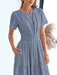 BTFBM Summer Dress for Women 2026 Maxi Dress Lightweight Short Sleeve V Neck Elastic Waist Boho Beach Spring Dresses