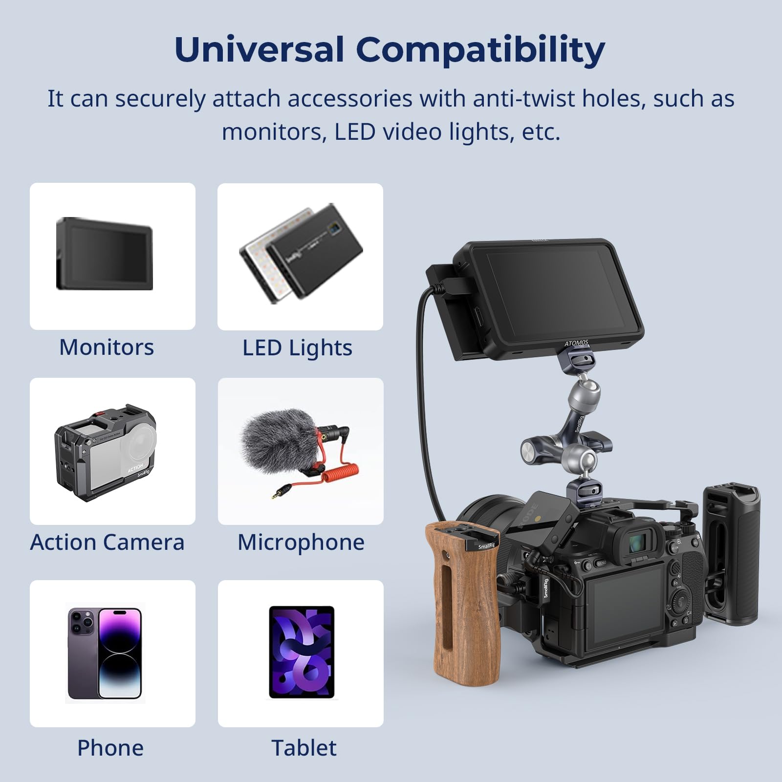 SMALLRIG Brazo mágico con Roseta de 7", Soporte para Monitor de Cámara, Brazo Articulado con Tornillo de Ubicación de 1/4"-20 y 3/8"-16 Capacidad Máxima de Carga de 3,5 kg, Brazo de Fricción - 4899