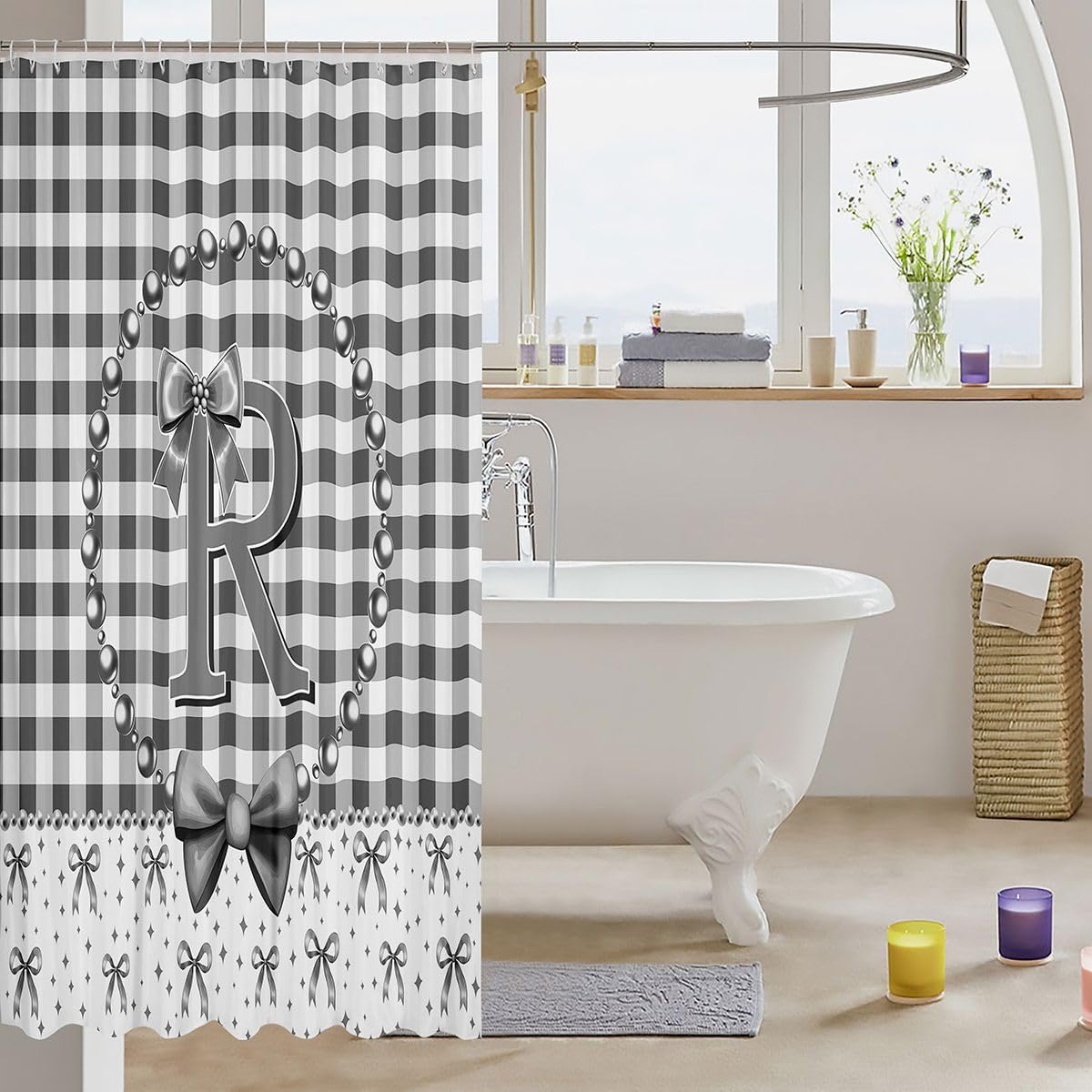 Erosebridal Black and White Bow Fabric Shower Curtain 72 x 72 Inch image 3