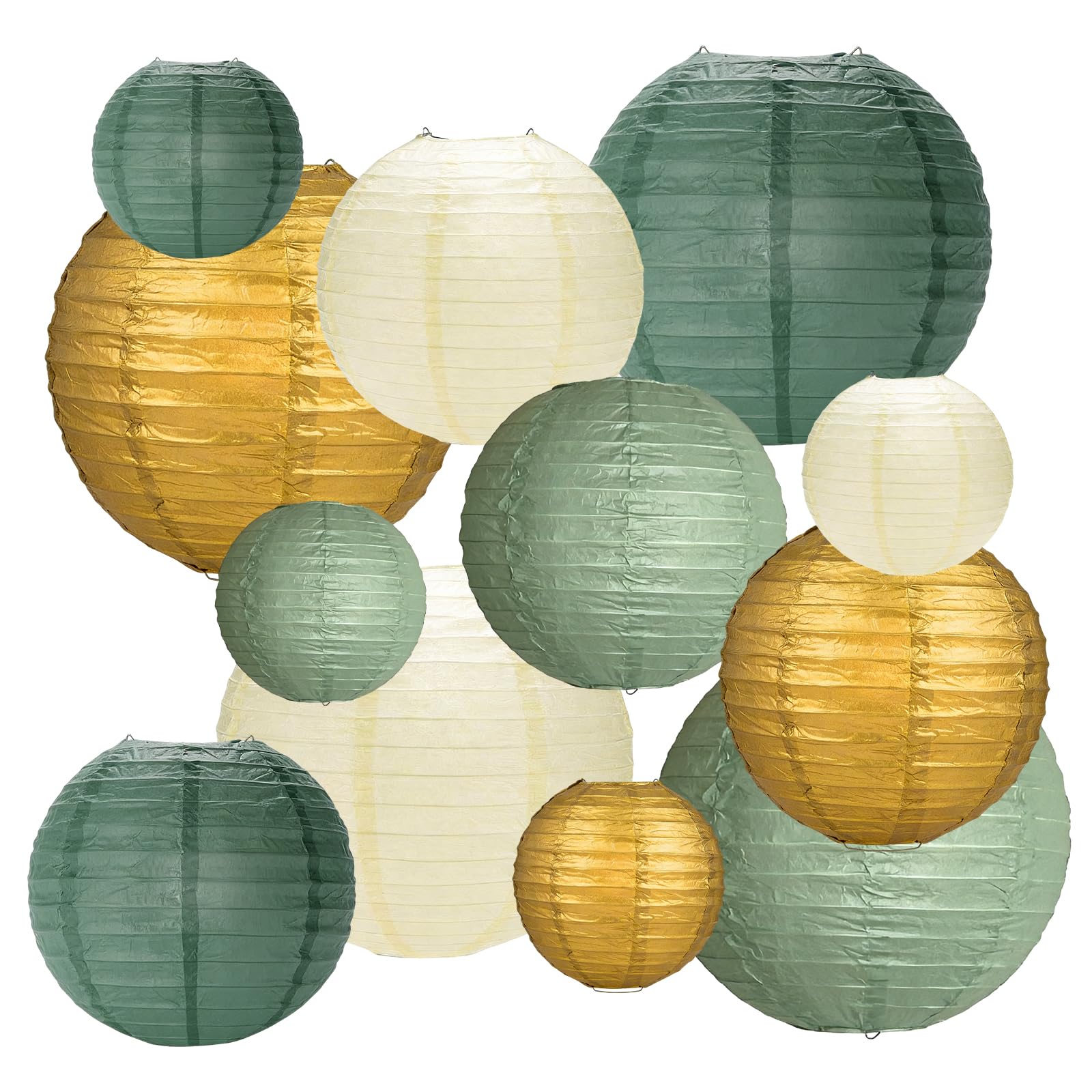 12 lanternes papier vert sauge