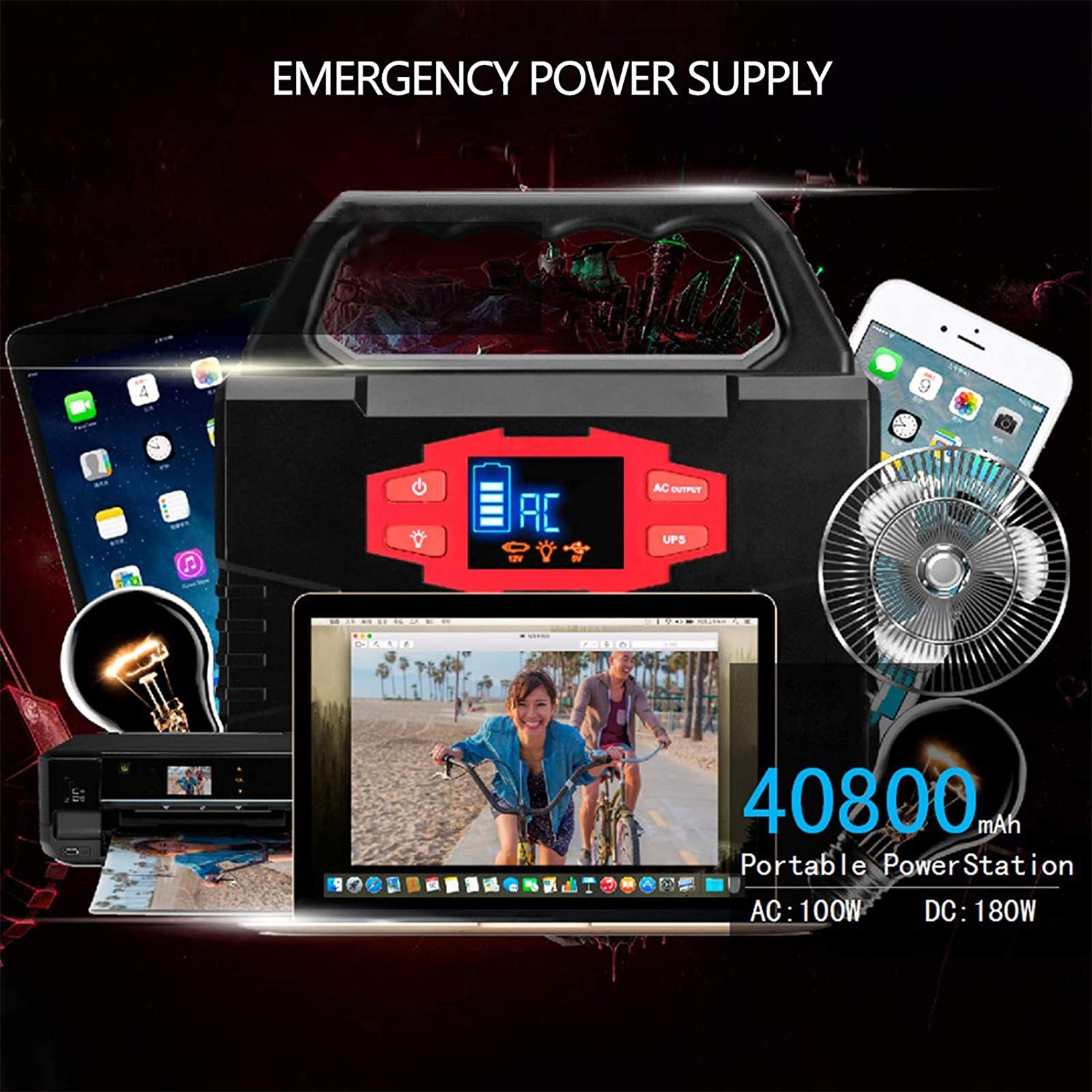 Przenośna stacja zasilająca 100 W, 40800 mAh, zewnętrzny generator solarny z portem AC/DC/USB, latarka LED, zasilanie awaryjne, na kemping na zewnątrz, 220 V