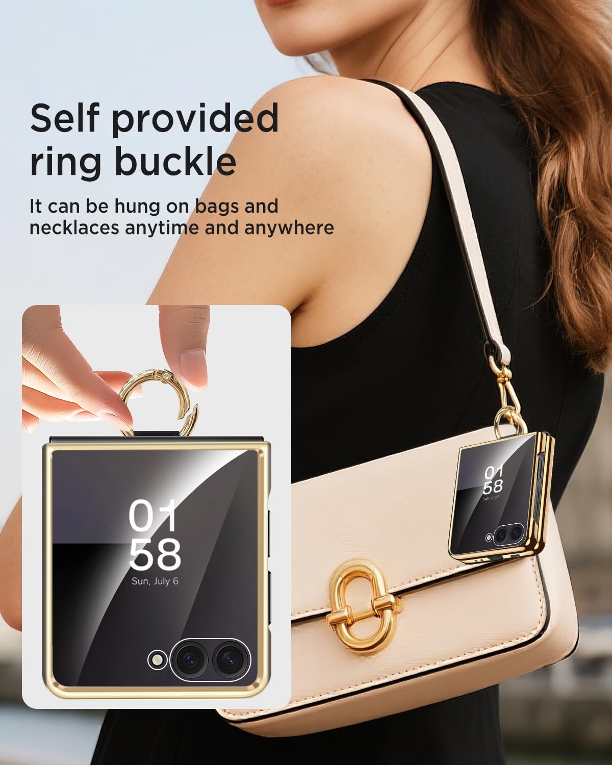 Miimall for Samsung Flip 7 Case with Screen Protector & Ring, Shockproof Women Drop Proof Non Slip Hard Thin Rugged Full Body Heavy Duty Dustproof Cover Case for Galaxy Z Flip 7 2025 Cover, Black
