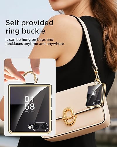 Vista 14 de Miimall Funda de piel compatible con Samsung Galaxy Z Flip 5 5G 2023 con soporte de anillo de metal, [a prueba de golpes y caídas] Funda protectora
