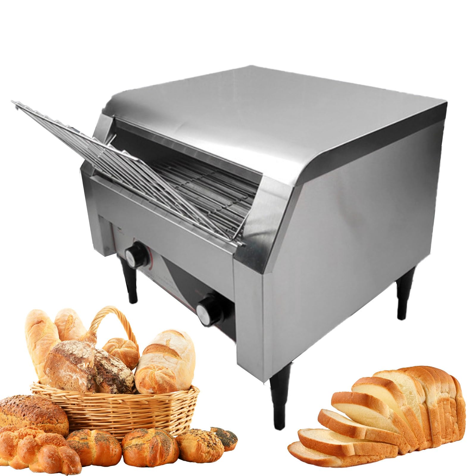 Tostapane a Nastro, Forno Commerciale, Forno tostapane a cassetto, Macchina per tostare Pane, Bagel, Colazione e Altri Alimenti per Hotel, ristoranti e Bar, argento-300,Silver-300