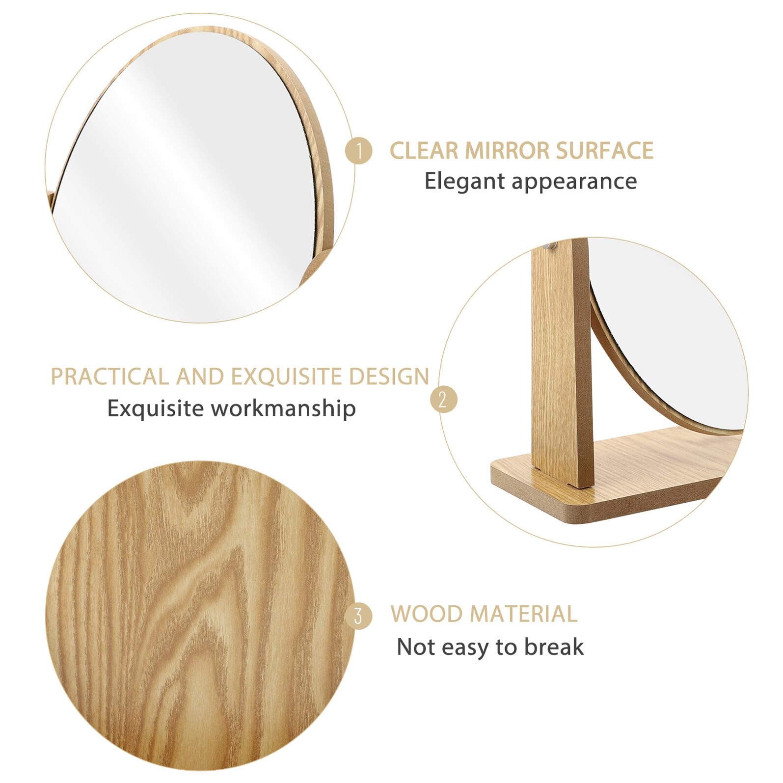 Cabilock Espejo Diseño Moderno y Simple de Maquillaje de Madera Ovalado de Sobremesa Ahorro de Espacio para Mujer Adecuado para Tocador en Dormitorio o Baño