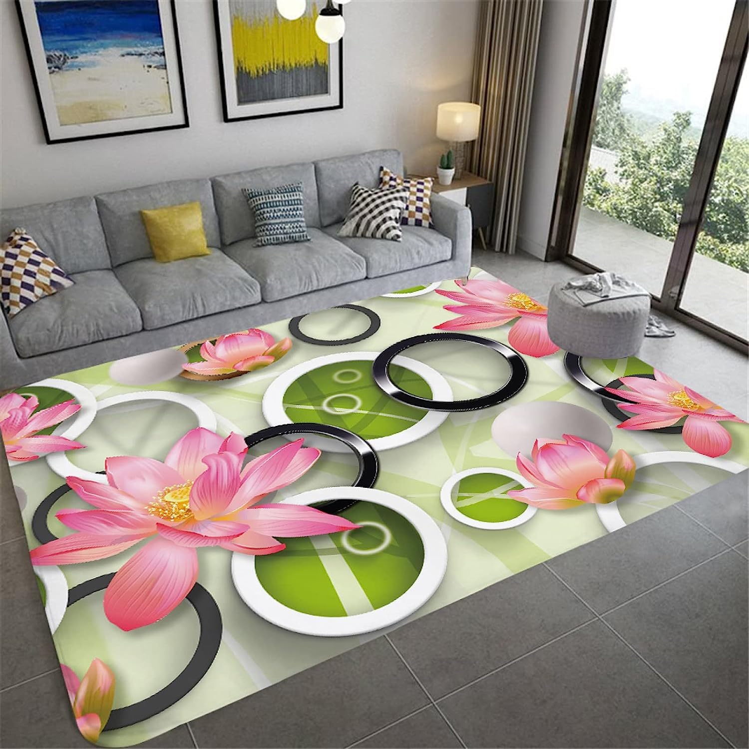 Beautiful Lotus Geometry Rug 3D Rug, 80 X 160 Cm / 31.49 X 63 Inches Crystal Velvet Rugs Modern Non Slip Vertigo Carpet Trippy Rug For Bedroom/Living Room/Kitchen/Office, Soft Stain Resista -2X8R+W6A