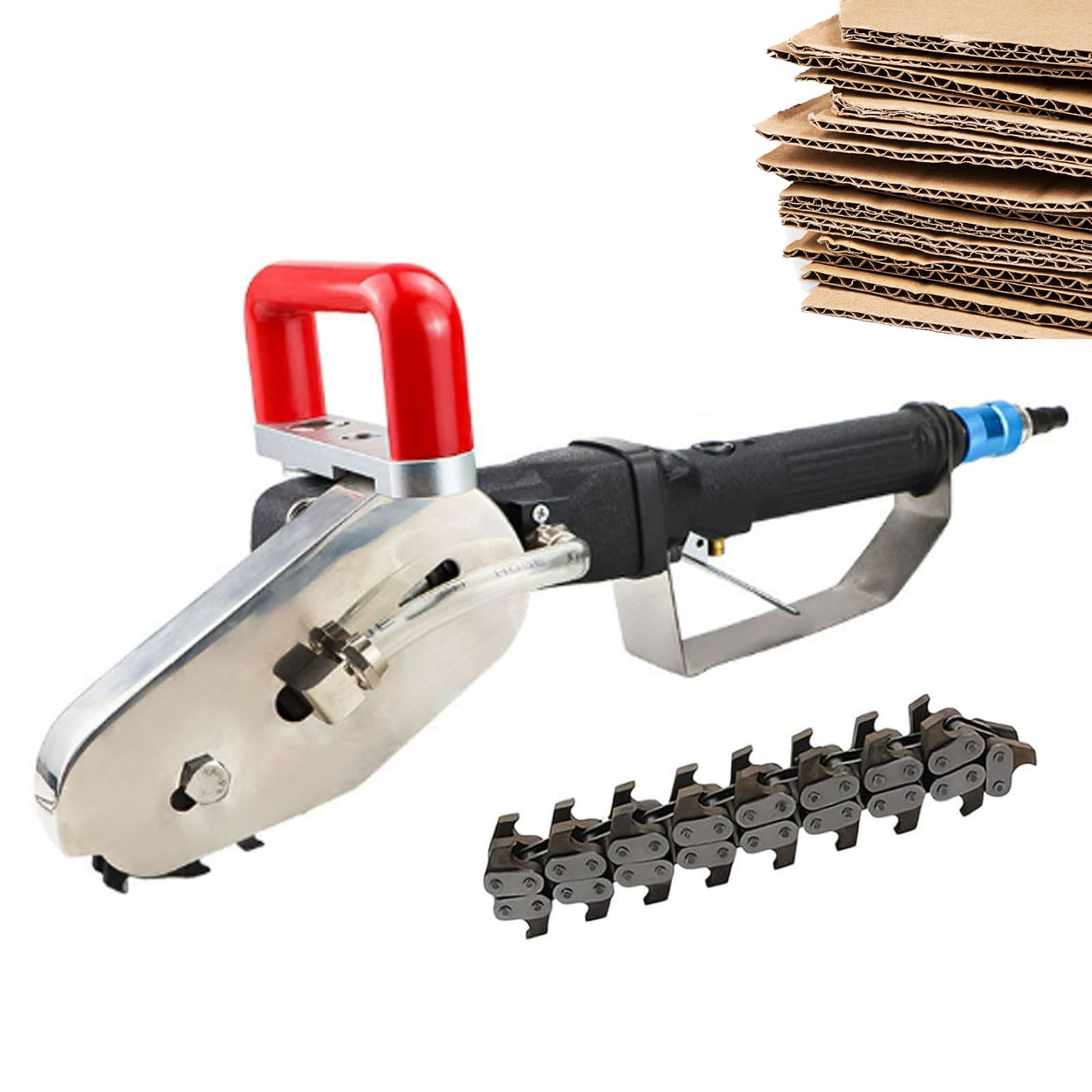 Eiwitany Industrial Pneumatic Waste Stripper with Alloy Steel Chain, Black Carton Cardboard Waste Paper Stripping & Trimming Machine (Red 8mm)