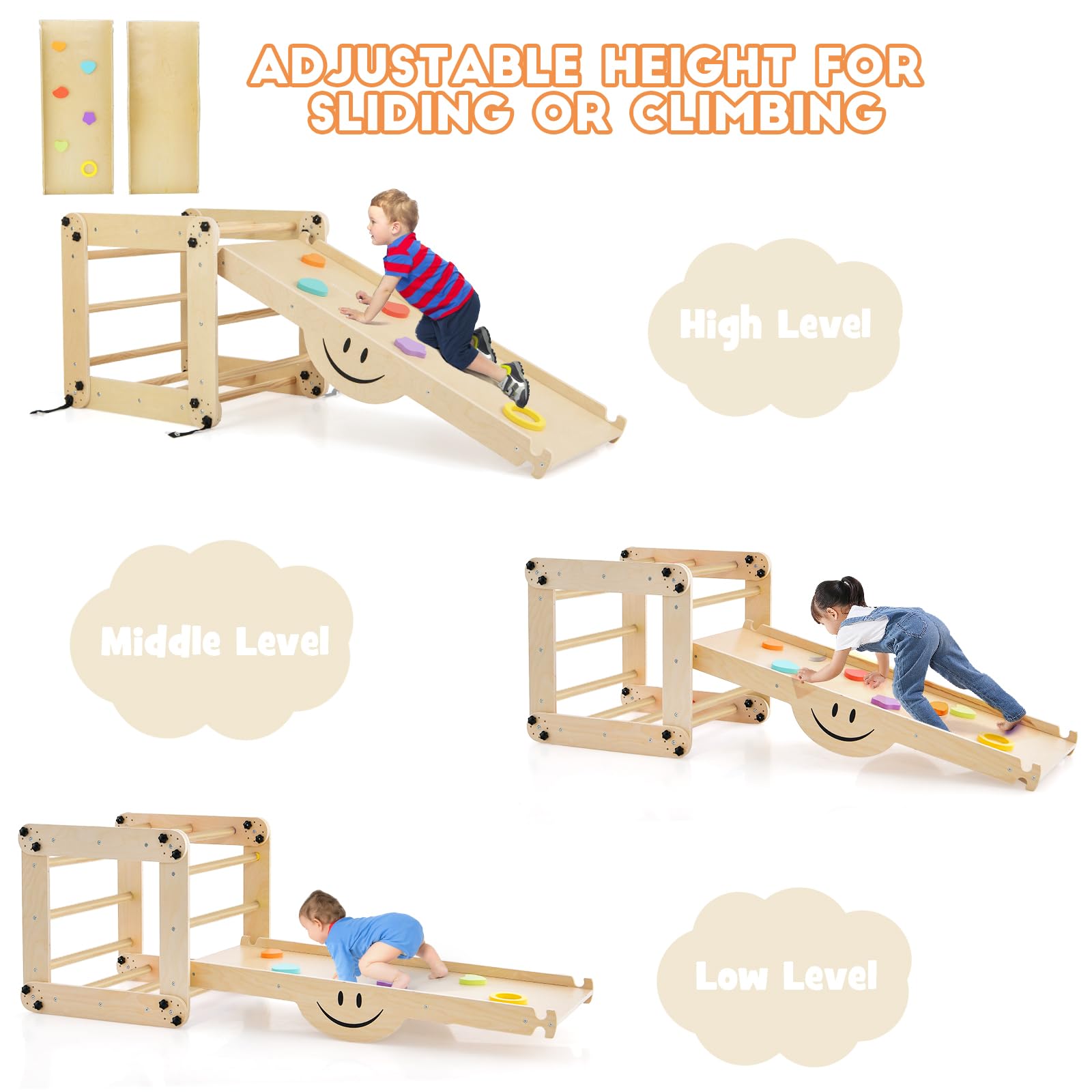 HOMASIS 5 in 1 Arrampicata per Bambini, Scivolo per Bambini con 2 Scale Triangolari/Rampa da Arrampicata/Cubo, Parco Giochi Bambini Montessori da Interno, Portata 60 kg, Adatto a 1+ Anno