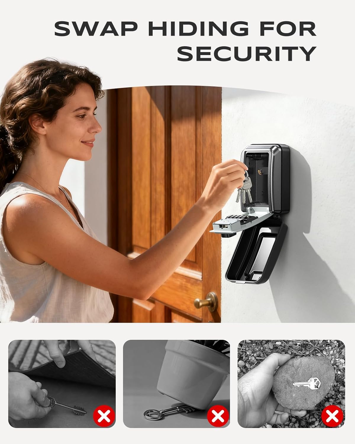 Wall-Mounted Lock Box for Keys with Code, 4 Digits Combination Key Lock Box with Resettable Spare Key, Weatherproof & Large Capacity Key Safe Storage Lockbox for Home, Apartment, Office, Garage