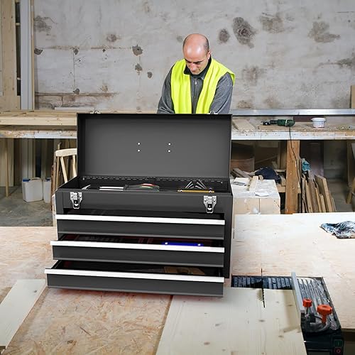 Miniatura 7 de Goplus Caja de herramientas con 3 cajones, organizador portátil de 4 niveles de 20.5 pulgadas con bandeja de herramientas superior, bloqueo