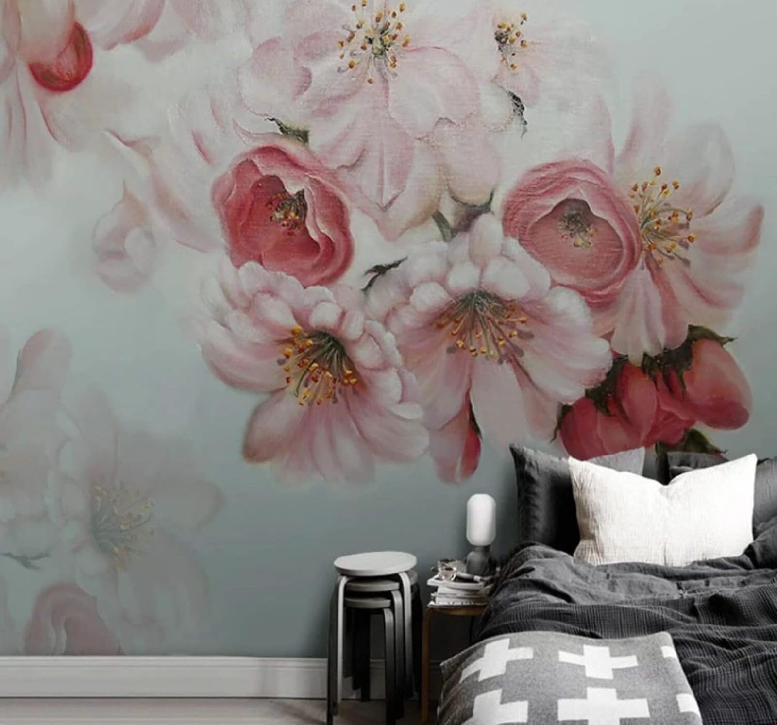 XLMING Three Dimensional Retro Hand Drawn Beautiful Flowers 3D Wallpaper Luxury Silk Study Dining Feature Sofa Grey Bedroom Living Room Tv Decorative Wall-400cm×280cm