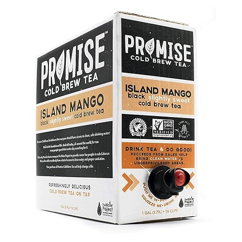 Promise Beverages Slightly Sweet Island Mango Cold Brew Tea On Tap (1 galón128 onzas líquidas) Líquido en bolsa certificada por Rainforest Alliance,
