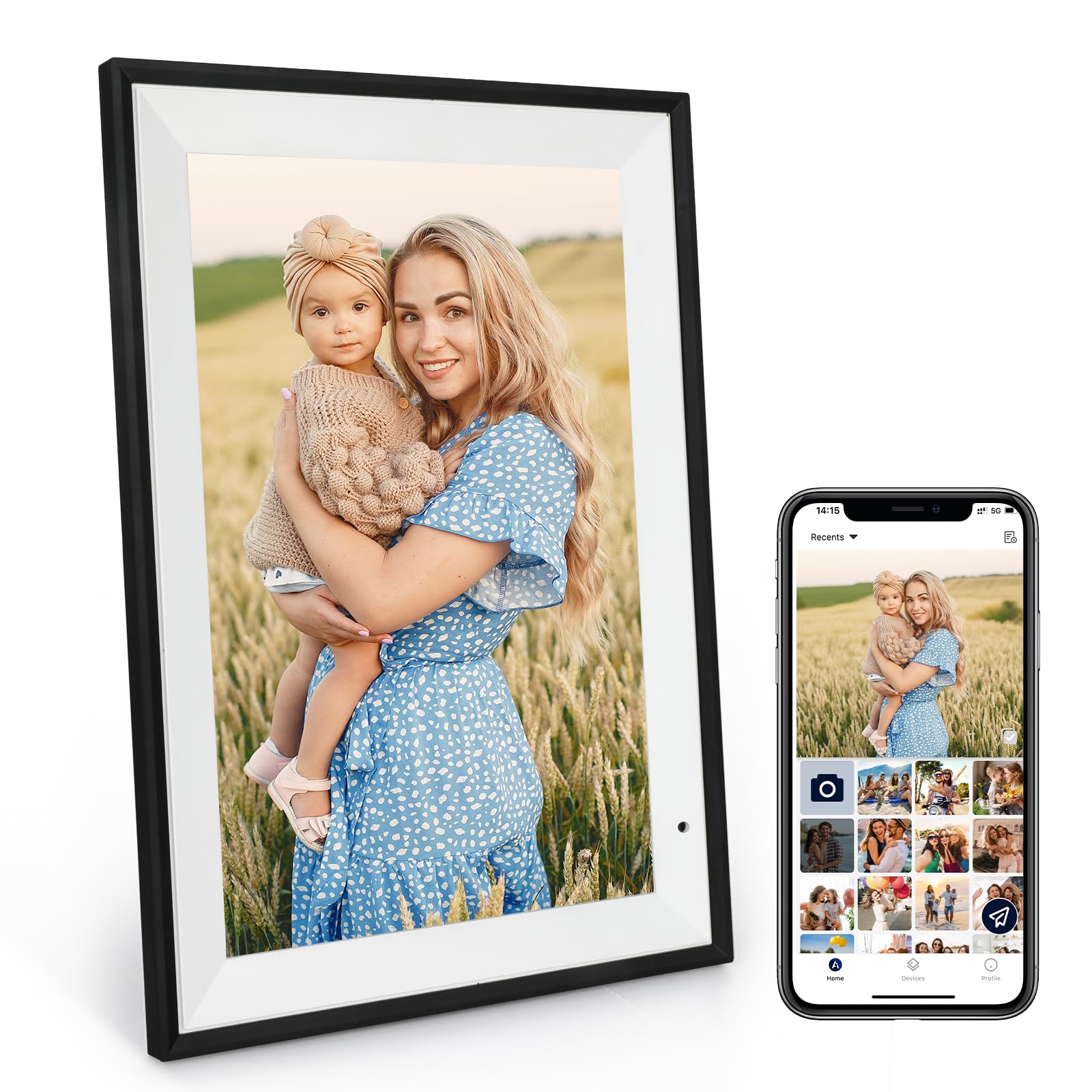 AEEZO 10.1 Inch WiFi Digital Picture Frame, IPS Touch Screen Smart Cloud Photo Frame with 32GB Storage, Auto-Rotate Easy Setup to Share Photos or Videos via AiMOR APP, Wall Mountable White