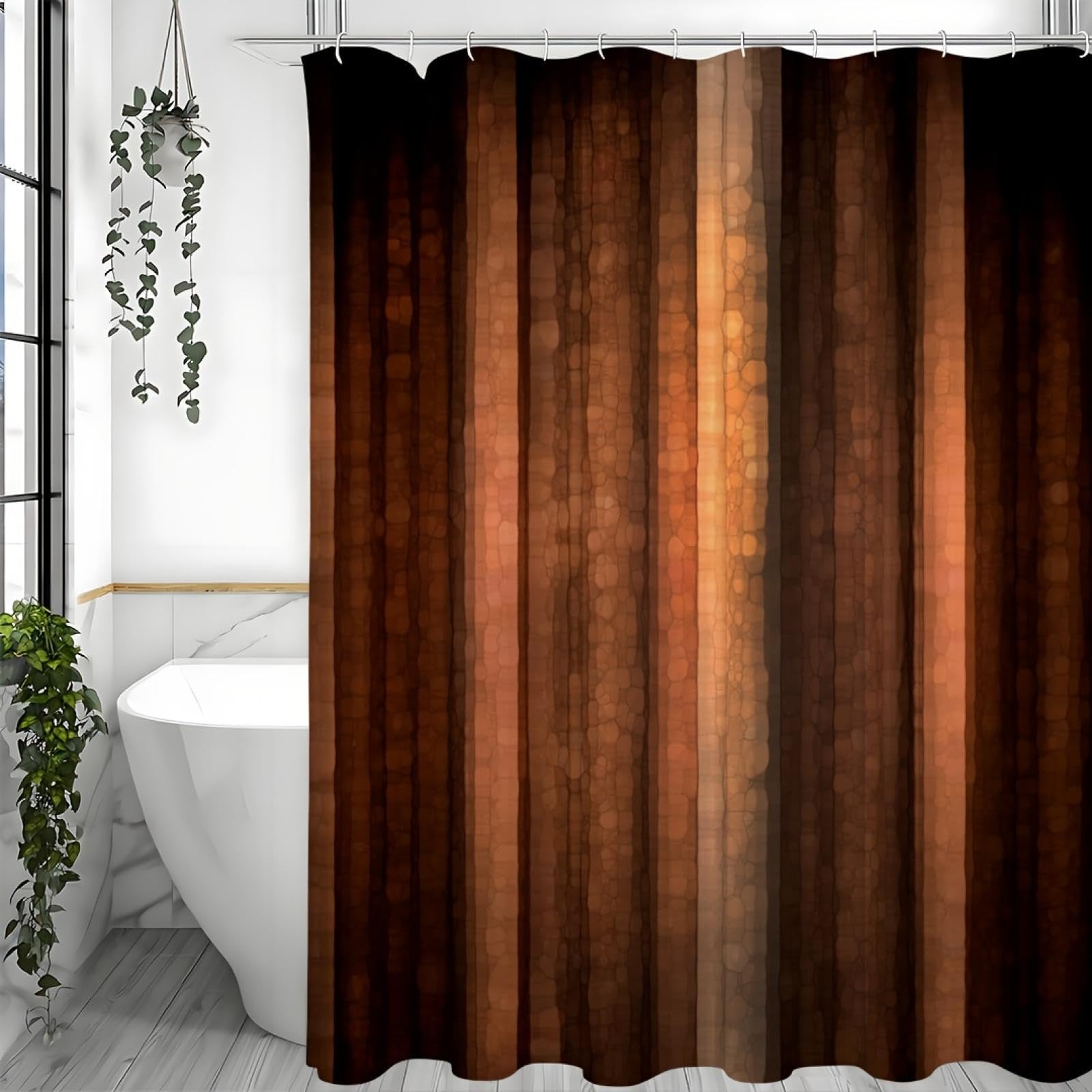 Rideau de douche abstrait marron orange en tissu occultant et résistant 120x150 cm