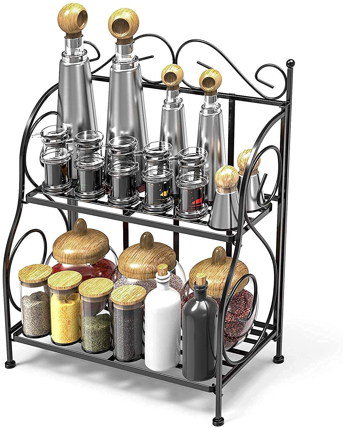 Artsio Craft Store "Foldable Spice Rack-Compact & Space-Saving Spice Organizer For Kitchen Countertop Portable & Adjustable With Removable Jars For Small Kitchens & On-The-Go Use-Glass,Tiered Shelf
