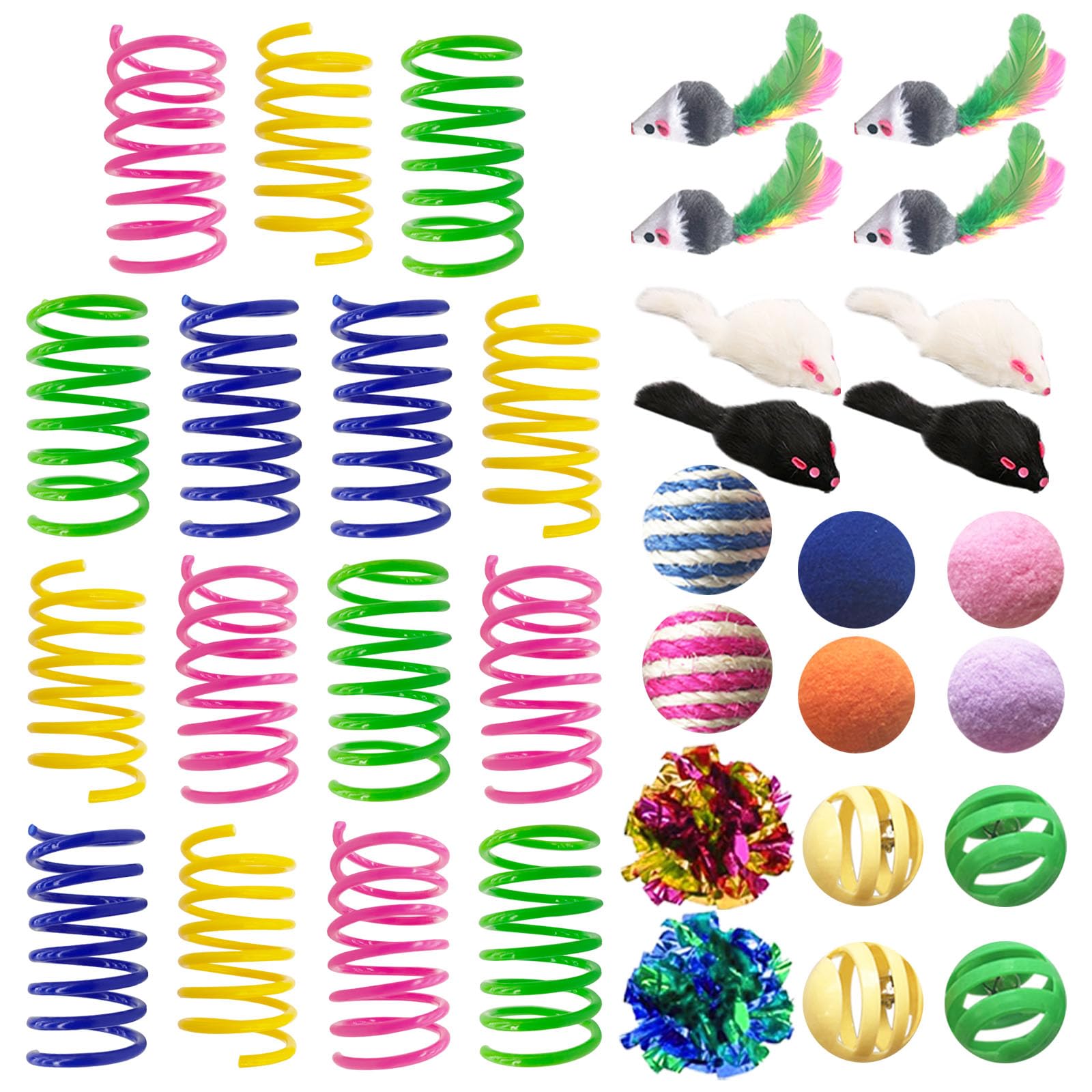 AGYM Cat Toys for Indoor Cats, 35 Packs Interactive Cat Toys Set with Colorful Springs, Mouse Cat Toy, Crinkle, Sisal, Pompom and Color Bell Balls for Kittens
