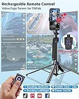 Vista 4 de Kit de vlogging para iPhone/Android, trípode de seguimiento facial automático de 63" para iPhone con luz, micrófonos inalámbricos, control remoto