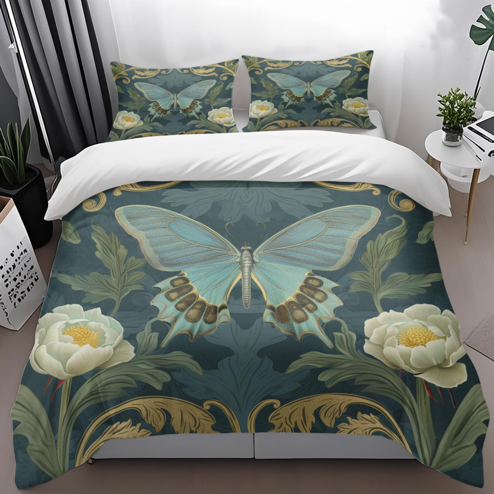 Housses de couette en microfibre imprimé or vert au tissage durable