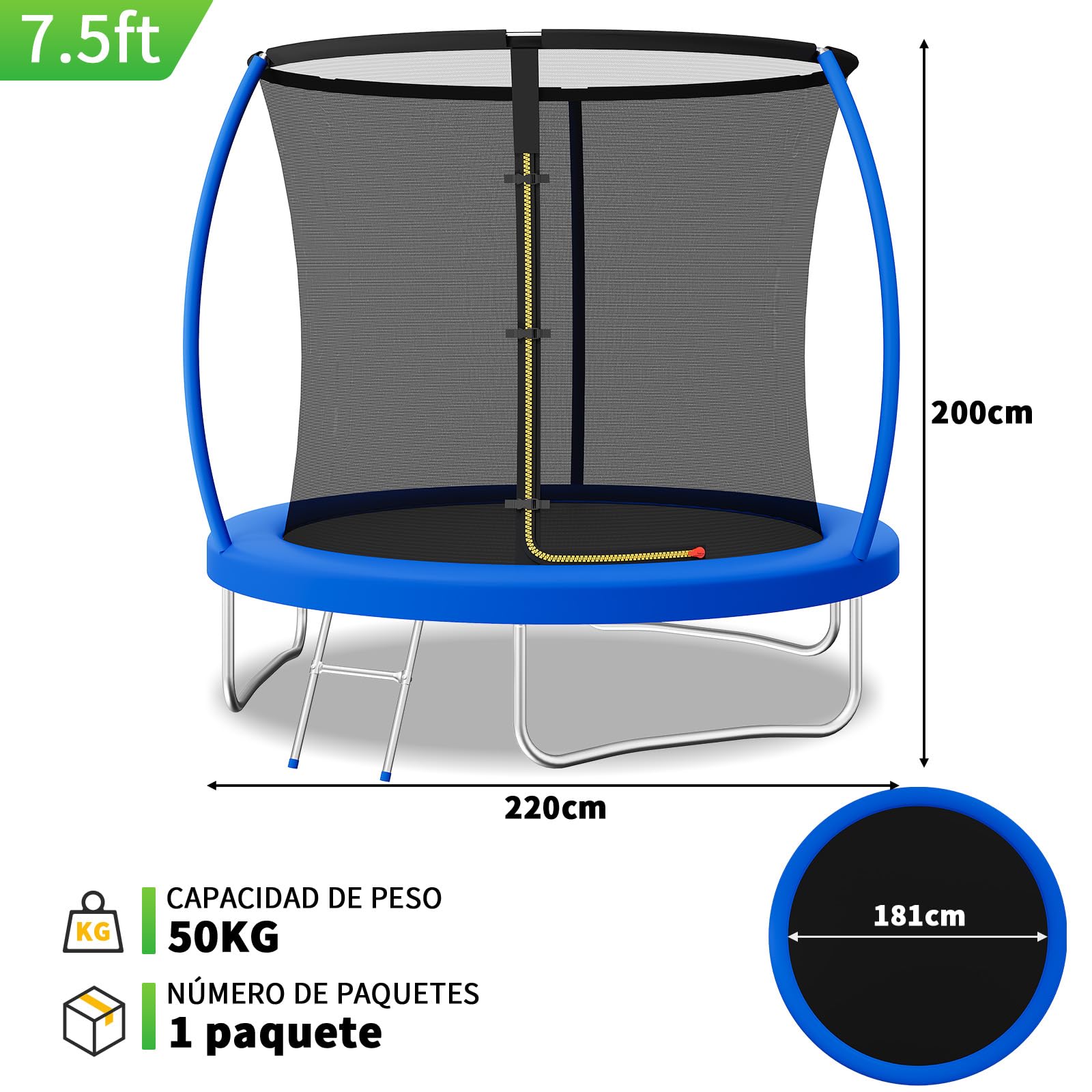 JUMMICO Trampolín para Exteriores Ø 183/228/290/360 cm Juego Completo con Red de Seguridad, Escalera, Cubierta para los Bordes y Accesorios de Montaje, certificación GS Trampolín de jardín para niños