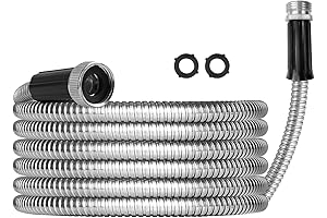 50FT Heavy Duty Metal Garden Hose with 9 Patterns Spray Nozzle, Kink...