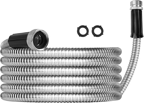Miniatura 1 de Sutekus Manguera de jardín de metal de acero inoxidable de 15 pies, flexible y sin torceduras para uso en exteriores (sin pulverizador)