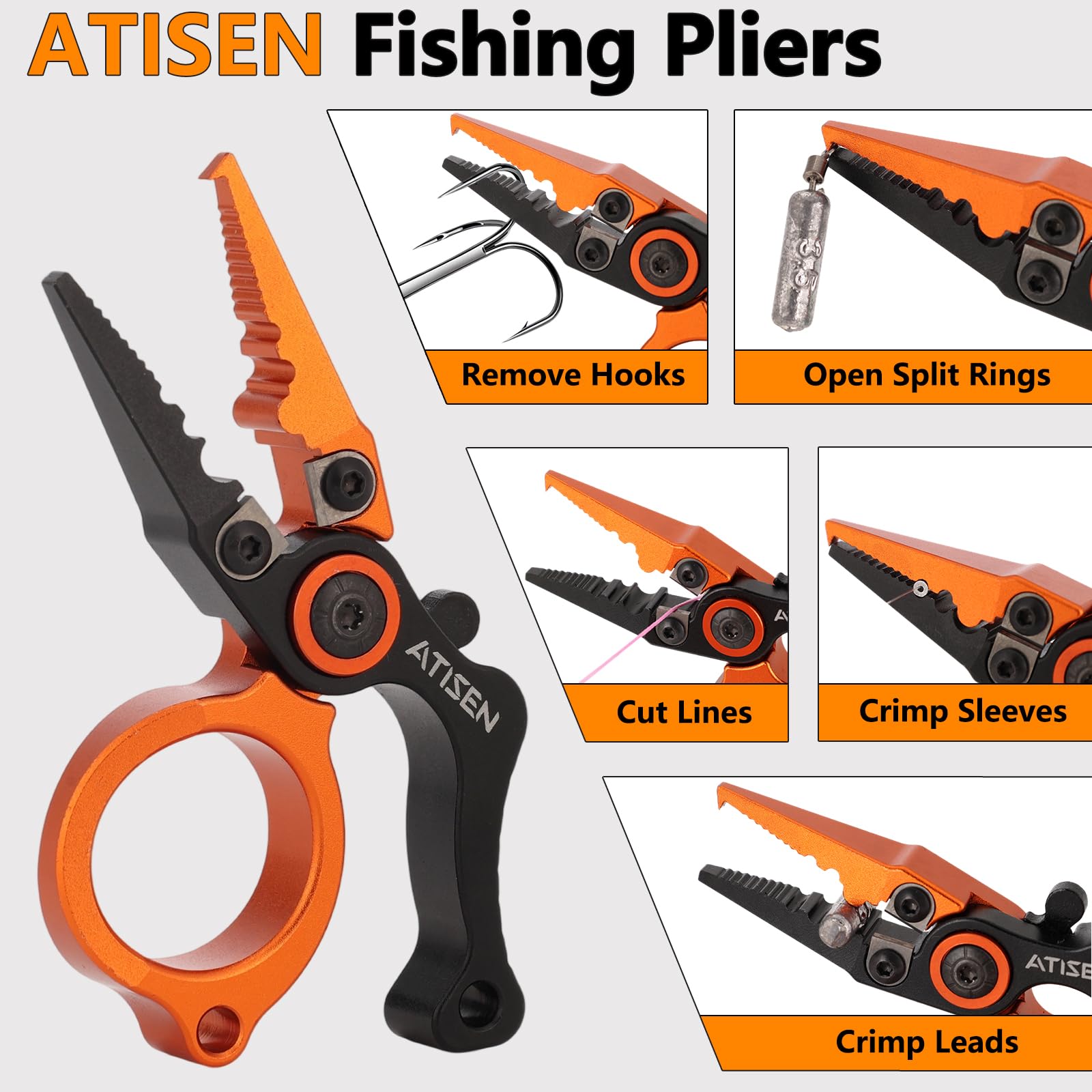 Edelstahl Angelzange mit Hakenentferner, Spaltringzange & Schnurschneider - Multi-Tool für Salzwasser & Süßwasser Angeln mit Sicherheitsverschluss + 2 Gratis Zubehör