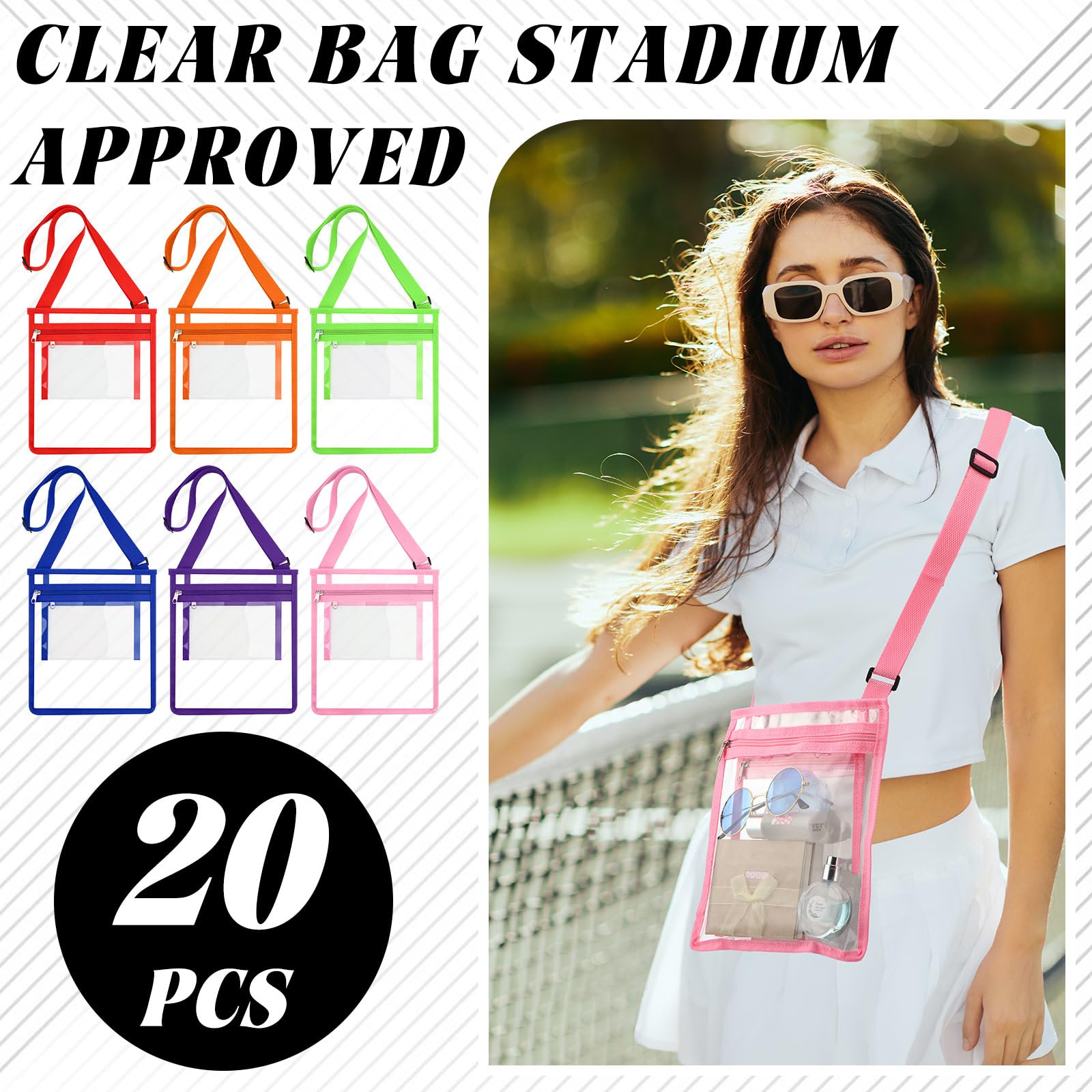 20 Stück transparente Taschen, Stadion-zugelassen, PVC, Kuriertasche für Reisen, Konzerte, Sportveranstaltungen