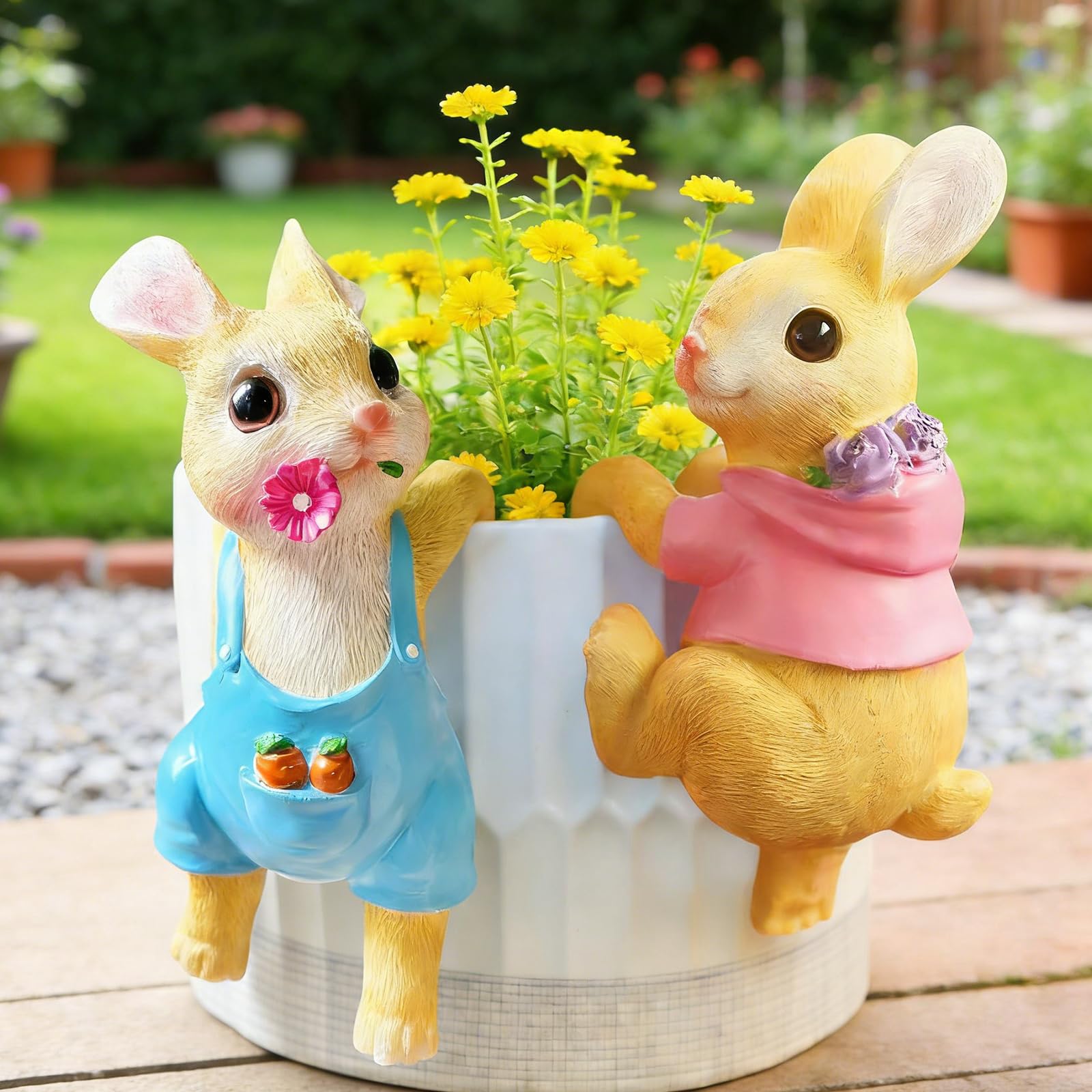 Statue de lapin pour jardin et décoration de pot suspendu de Pâques