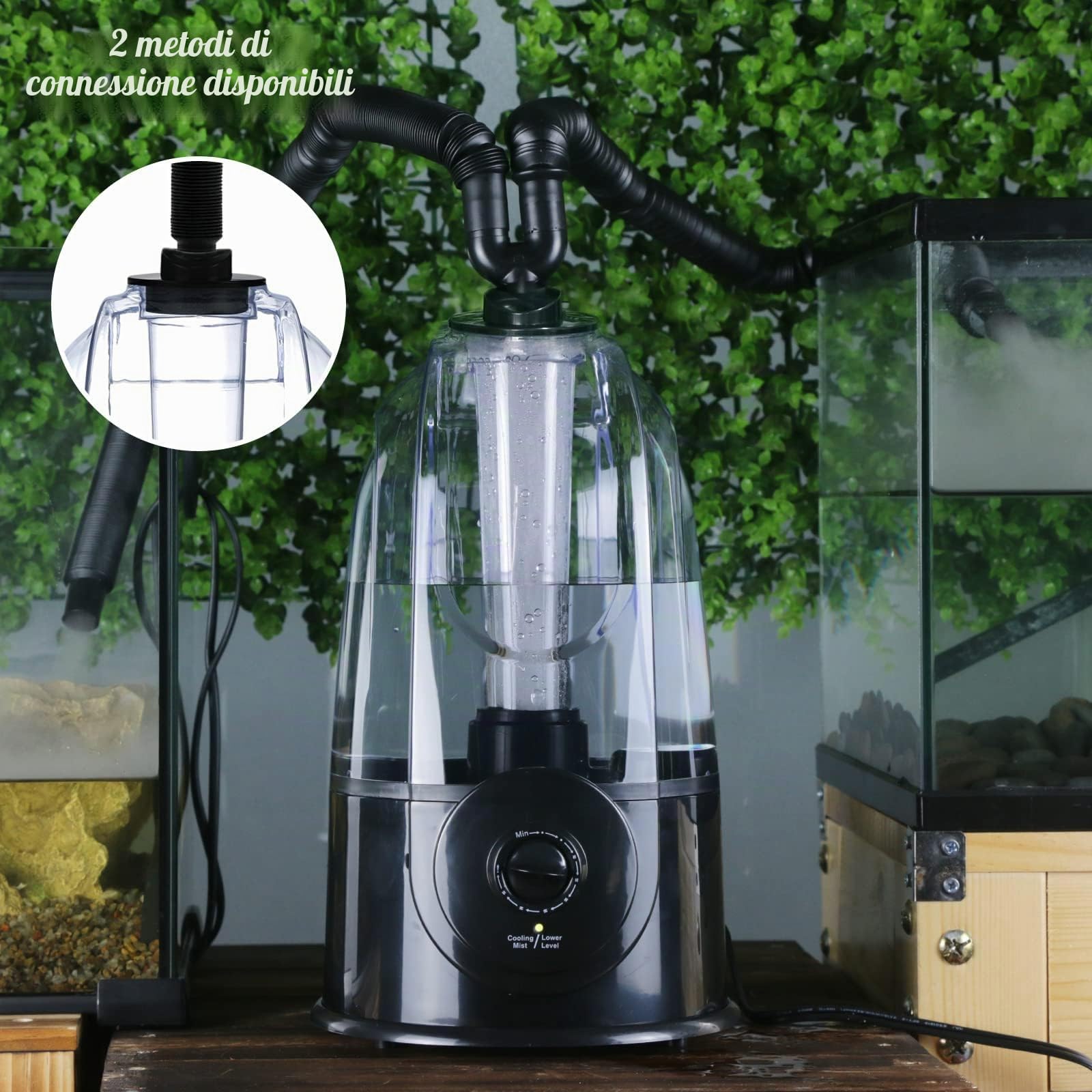 Coospider Umidificatore d'aria per rettili, 3 l, 380 ml/h, nebulizzatore terrario ad alte prestazioni, con 2 tubi di prolunga, nebulizzatore regolabile per rettili, anfibi, serpenti, lucertole