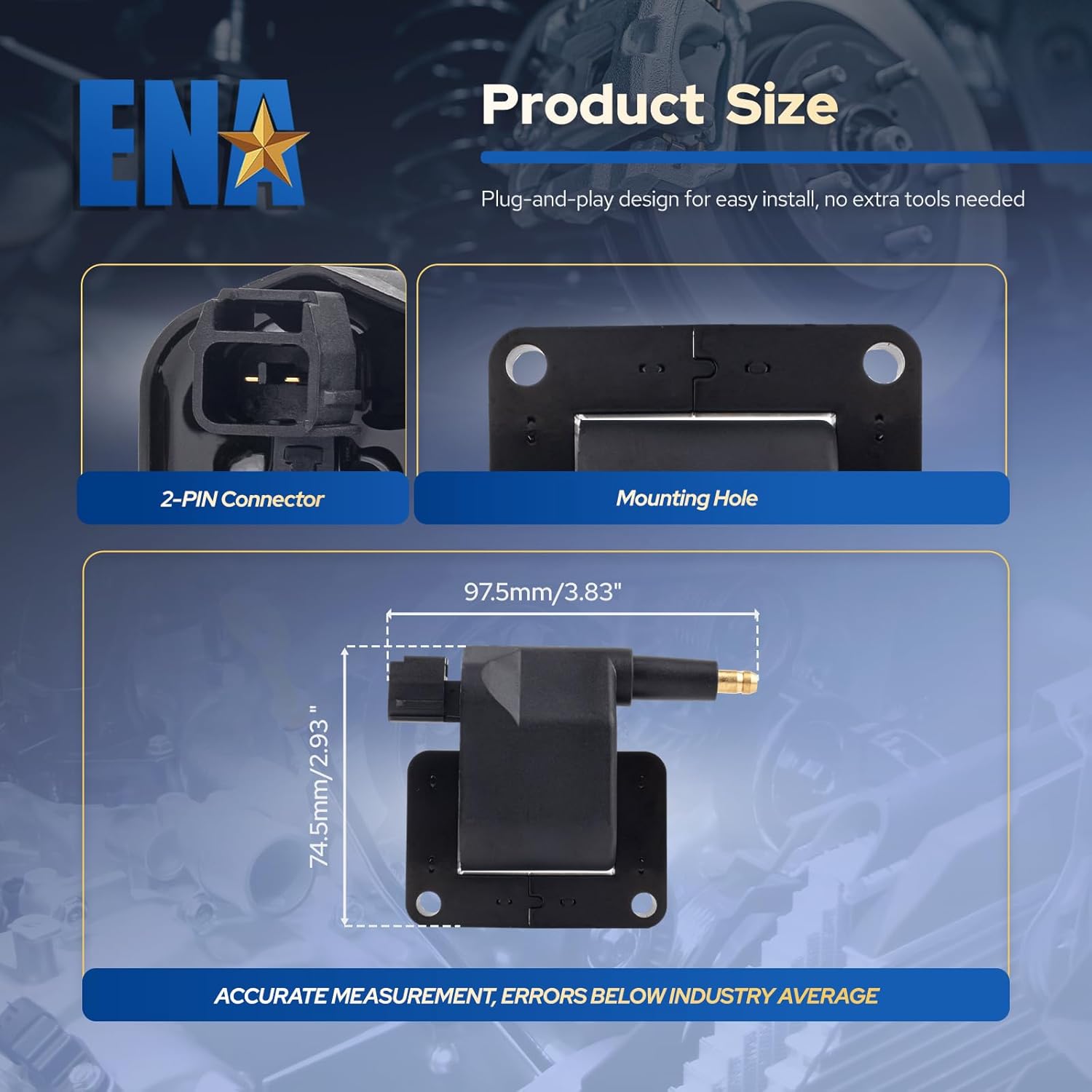 ENA Ignition Coil Pack Compatible with Dodge Jeep Ram Dakota Durango 1500 2500 3500 Van Truck Grand Cherokee Wrangler L4 V6 V8 2.5L 3.9L 5.2L 5.9L 1998 1999 2000 2001-2003 Replacement for C1176 UF198